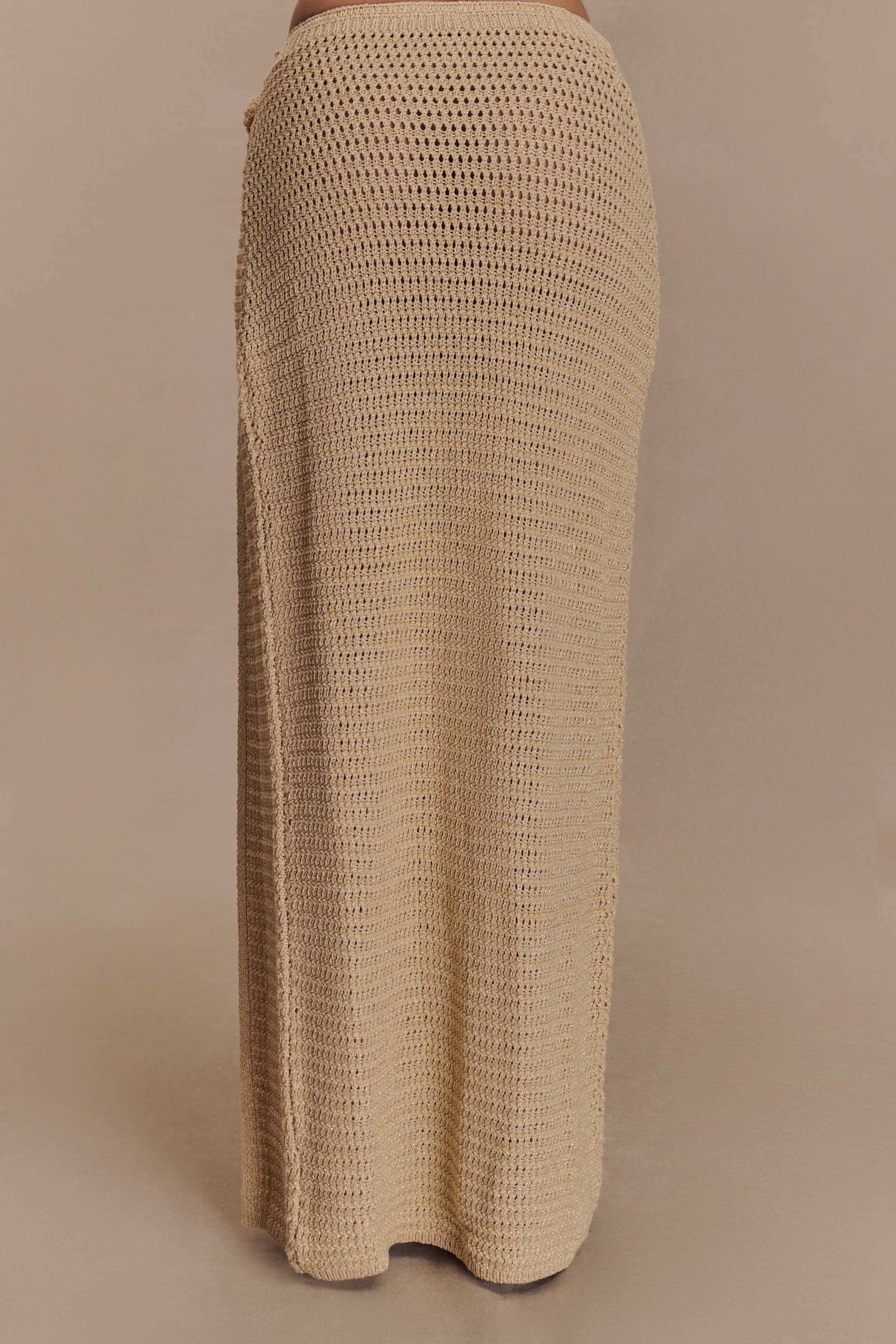 Abigail Floral Crochet Maxi Skirt - Gold - Image 3