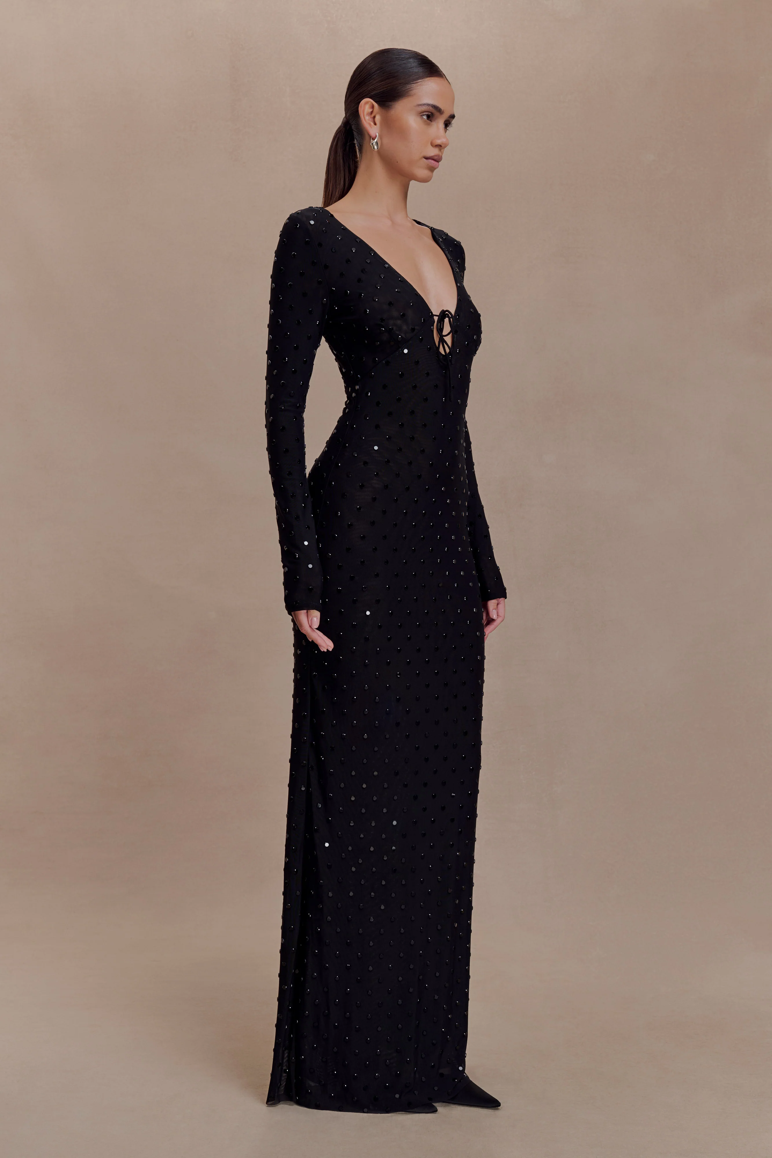 Acadia Diamante Long Sleeve Maxi Dress - Black - Image 8