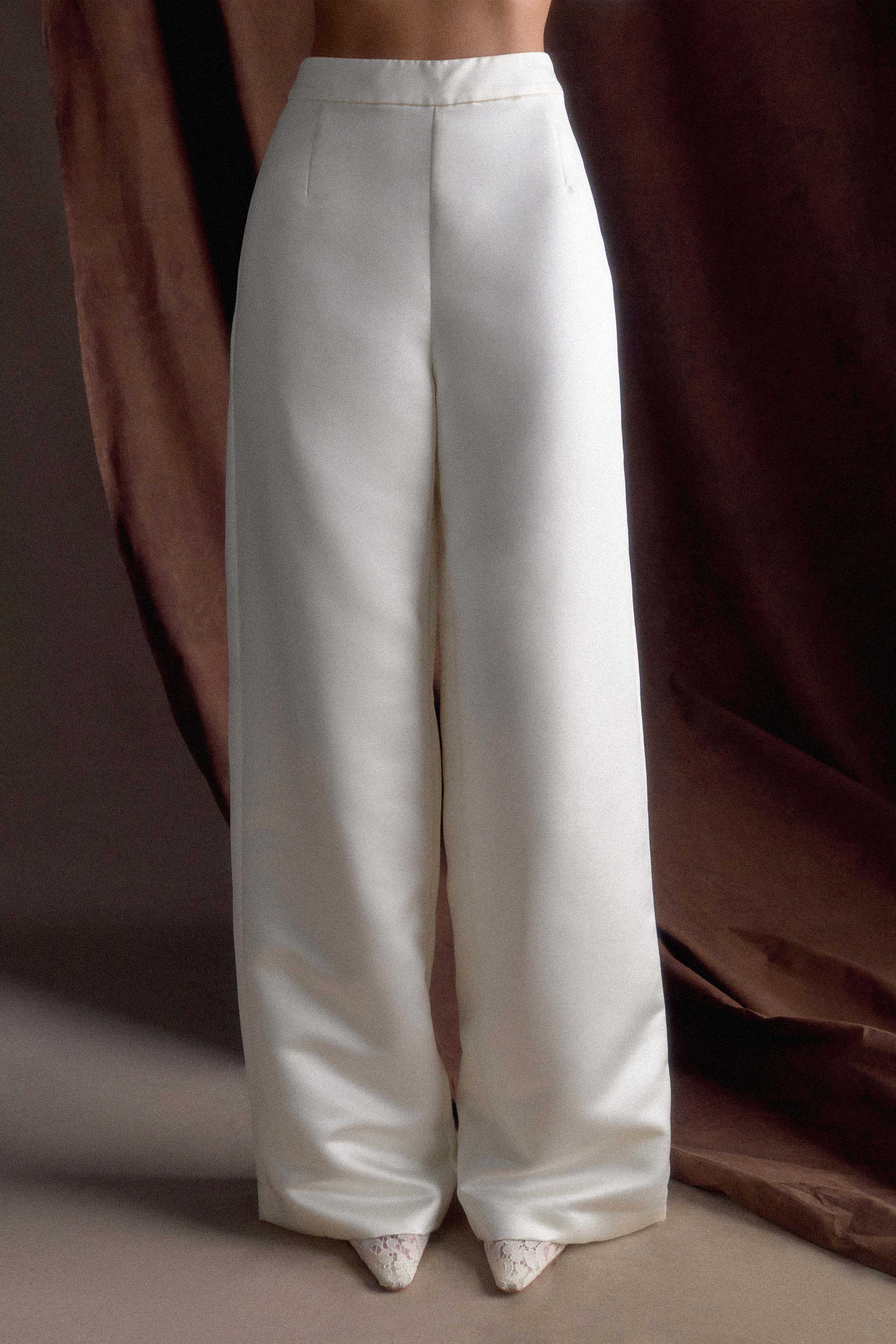Ada Satin Straight Leg Pant - Ivory - Image 2