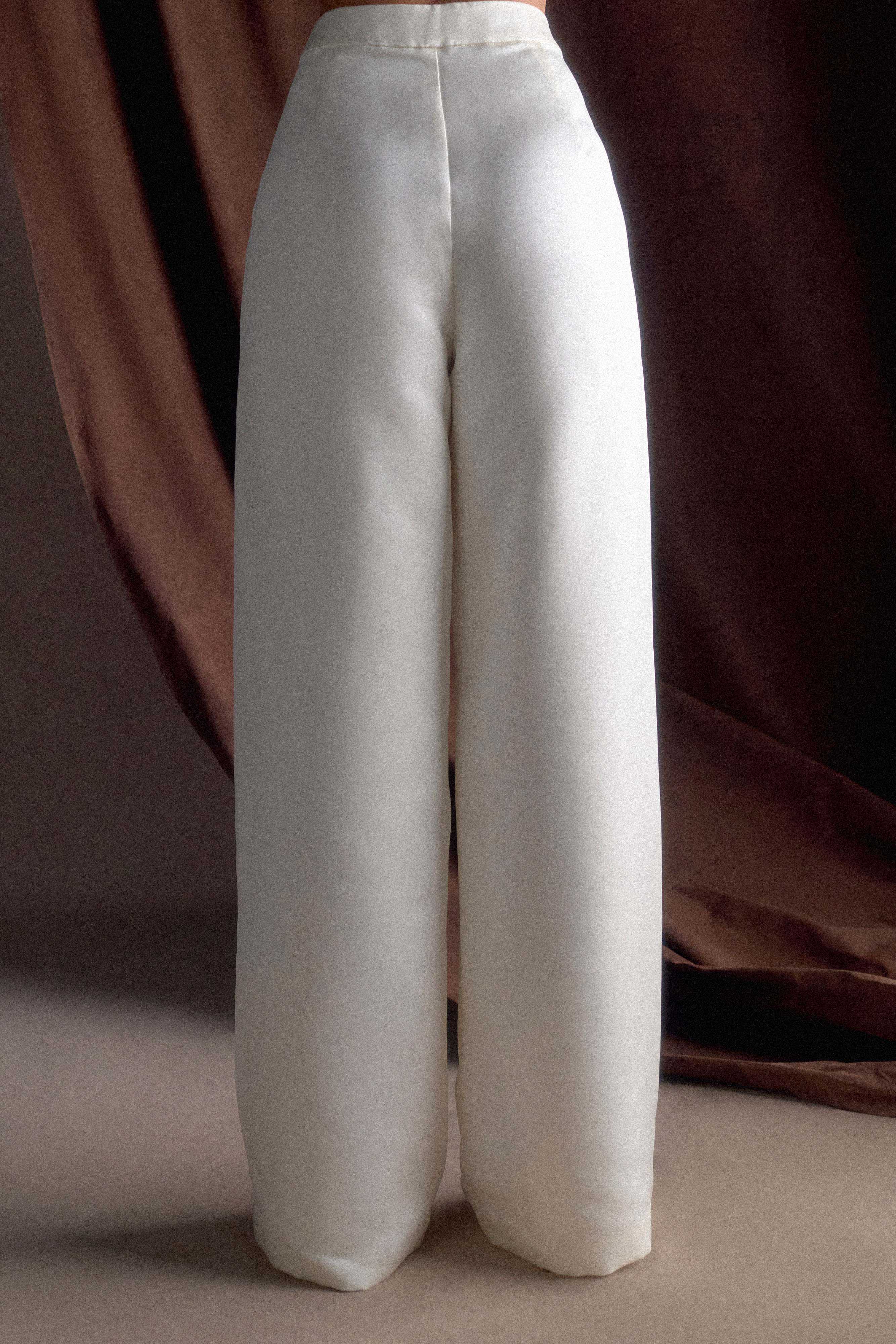 Ada Satin Straight Leg Pant - Ivory - Image 3