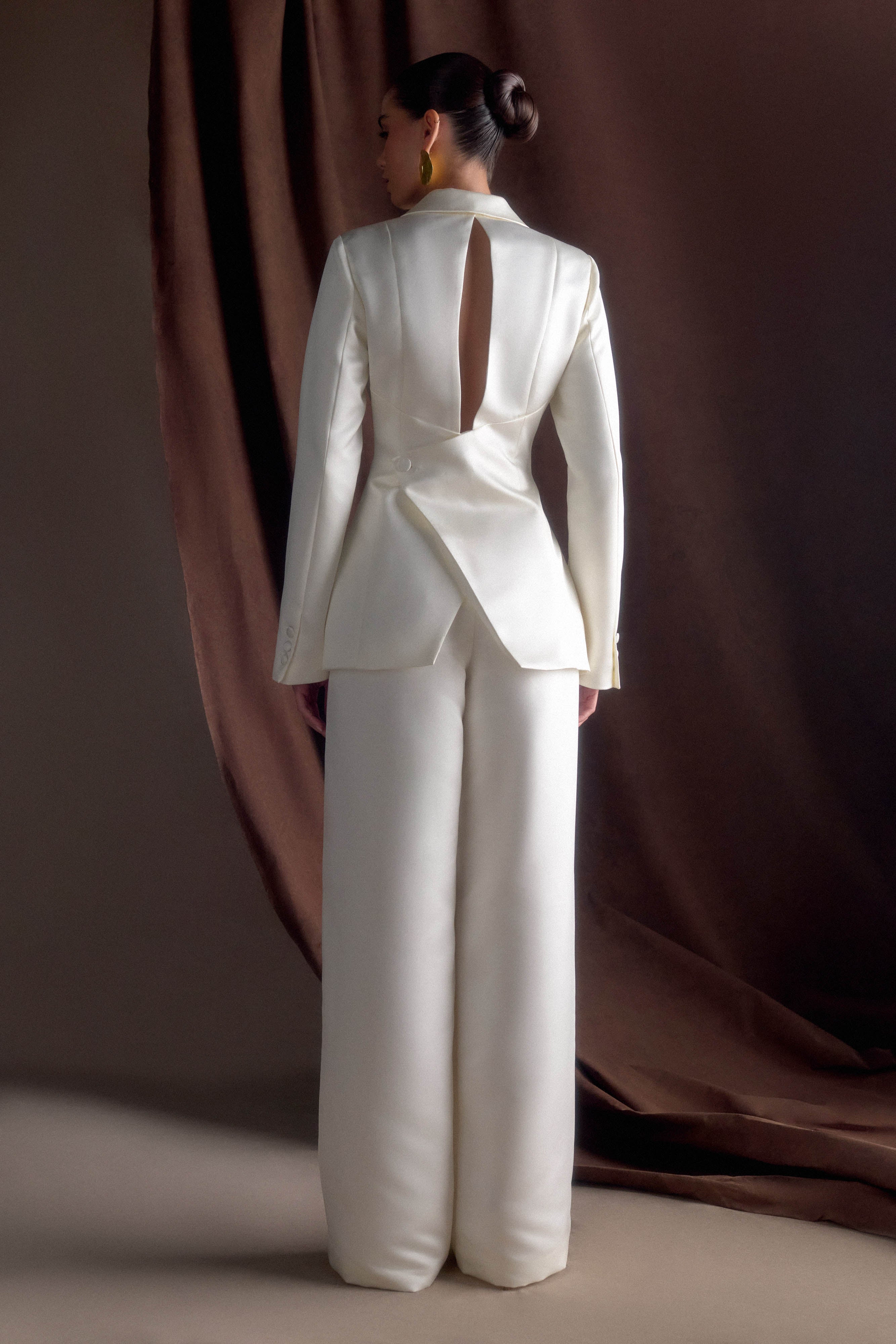 Ada Satin Straight Leg Pant - Ivory - Image 4