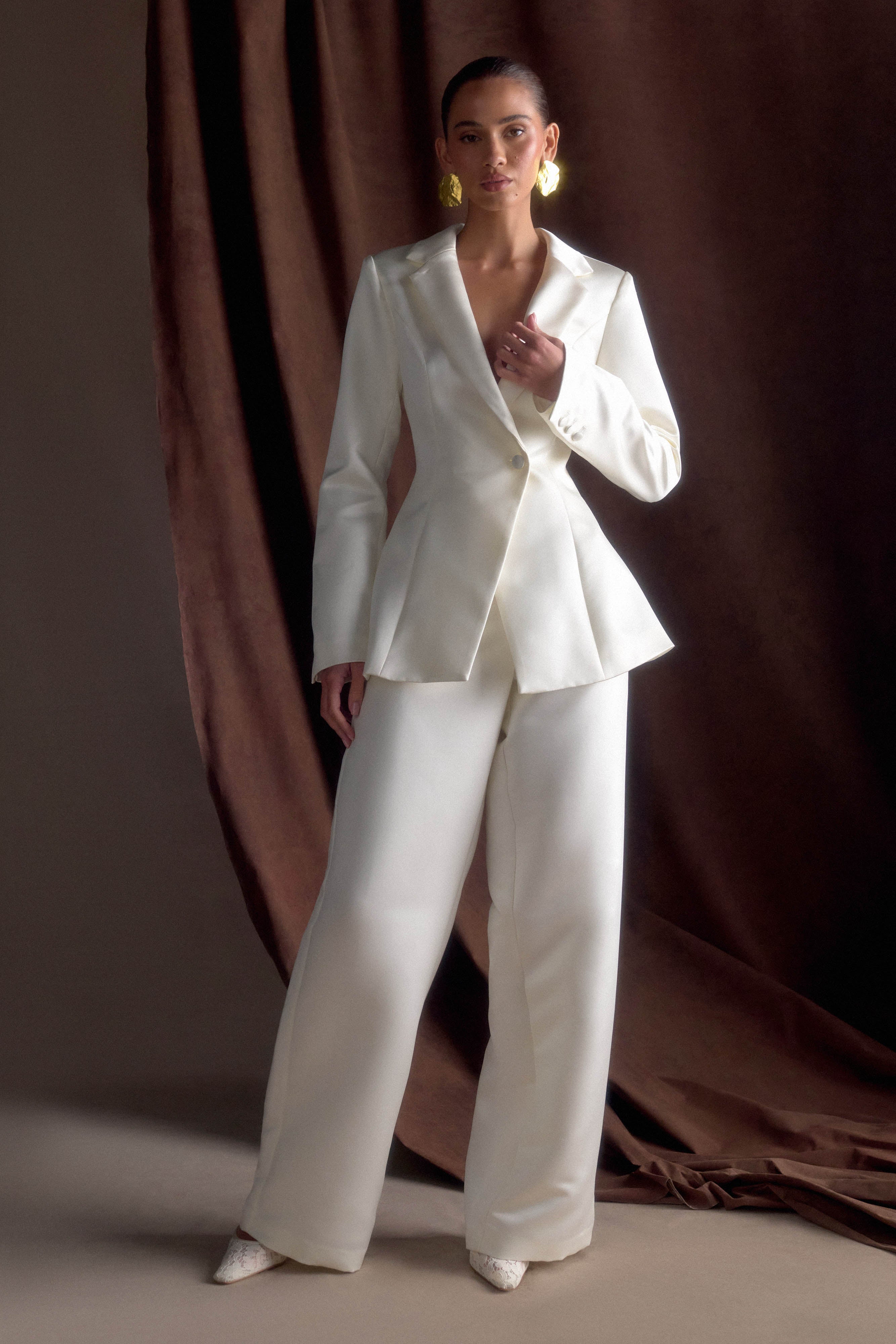 Ada Satin Straight Leg Pant - Ivory - Image 5