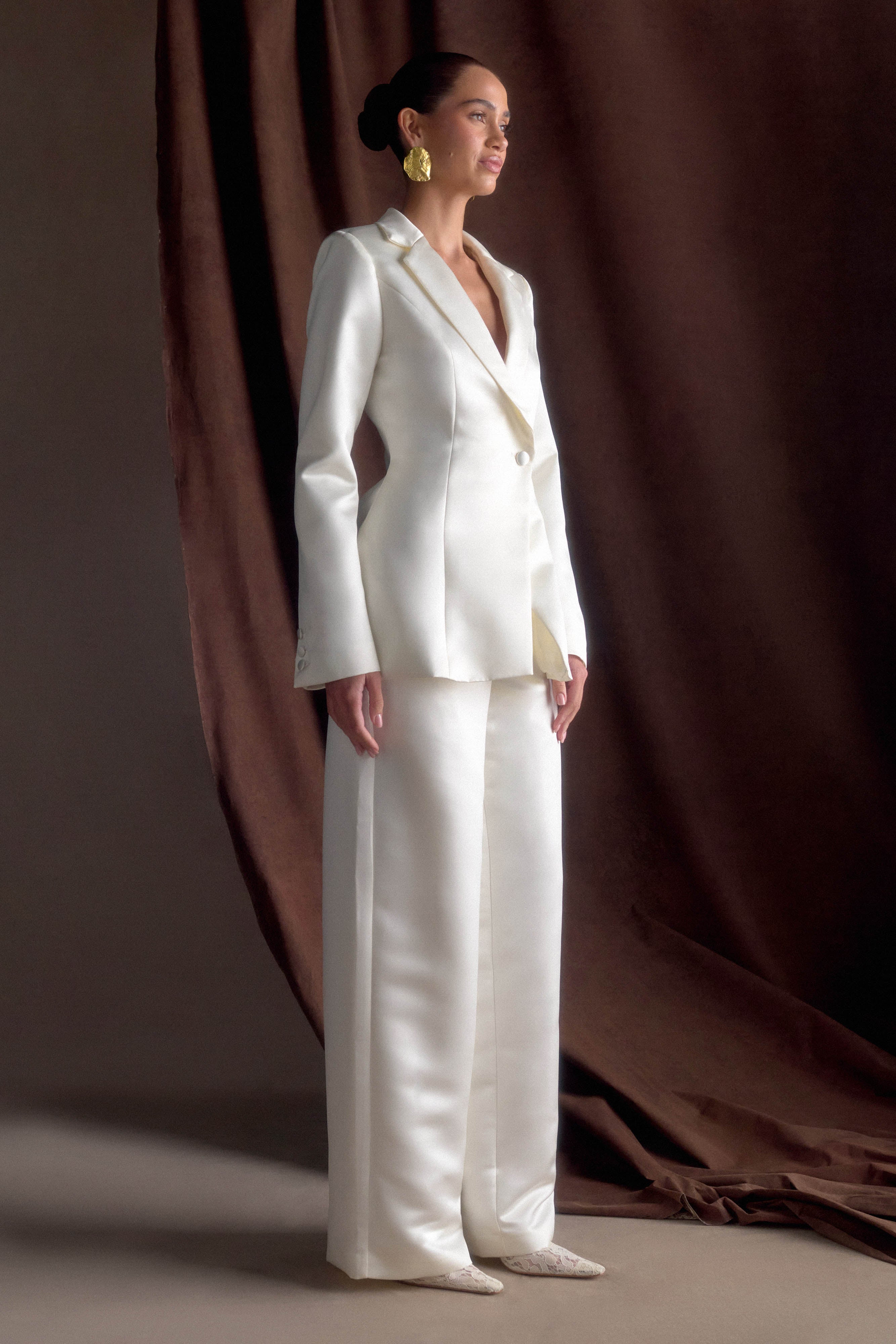 Ada Satin Straight Leg Pant - Ivory - Image 6
