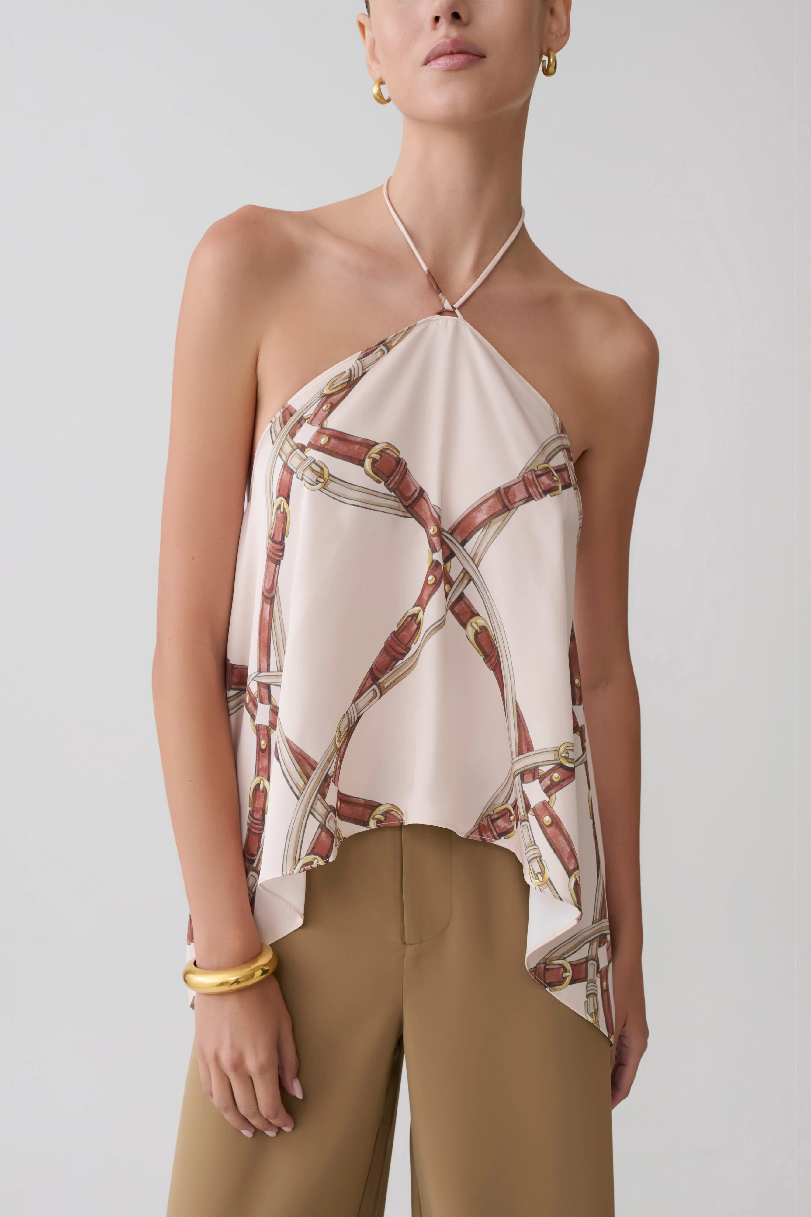 Adelaide Draped Satin Halter Top - Chain Print - Image 3