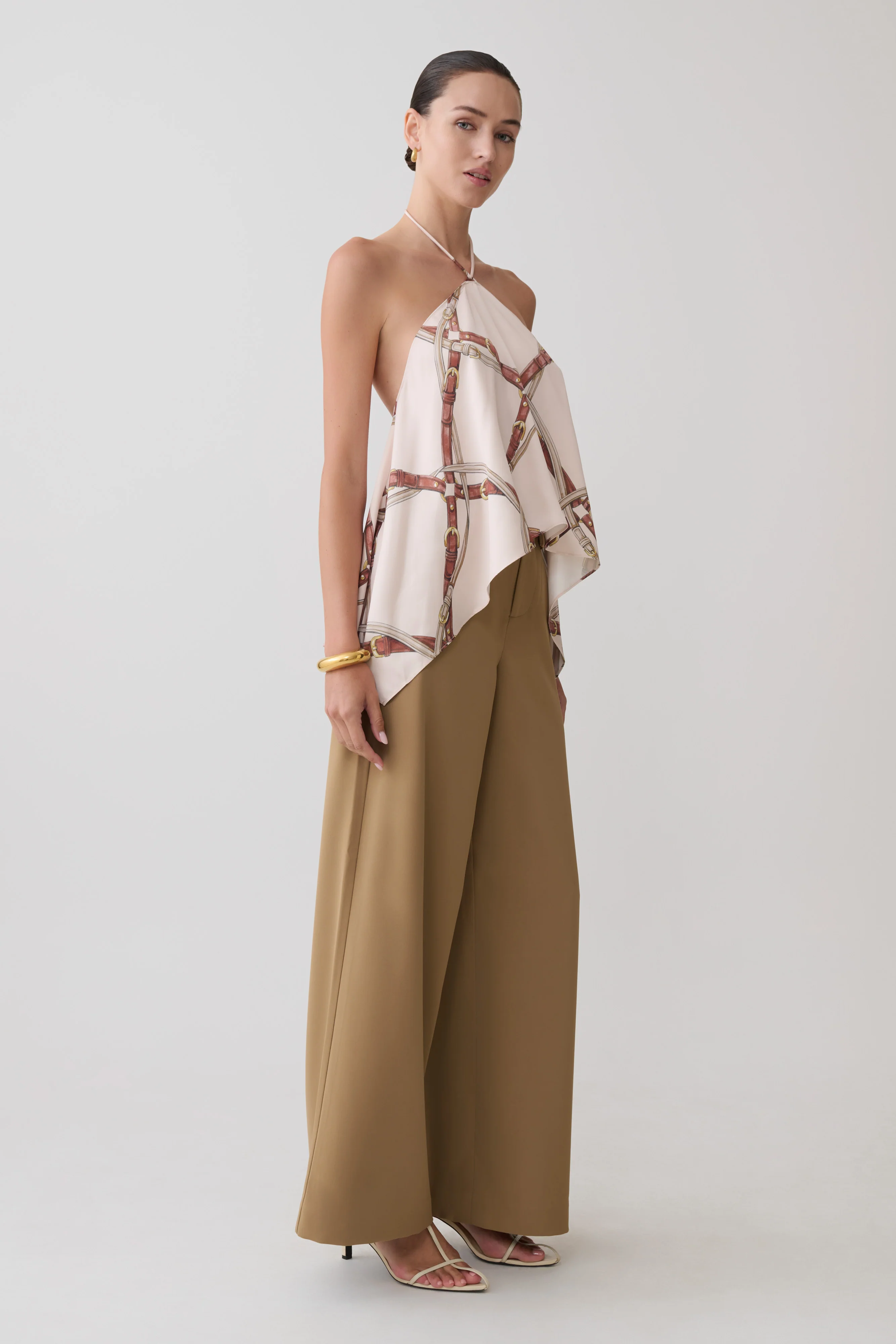 Adelaide Draped Satin Halter Top - Chain Print - Image 4