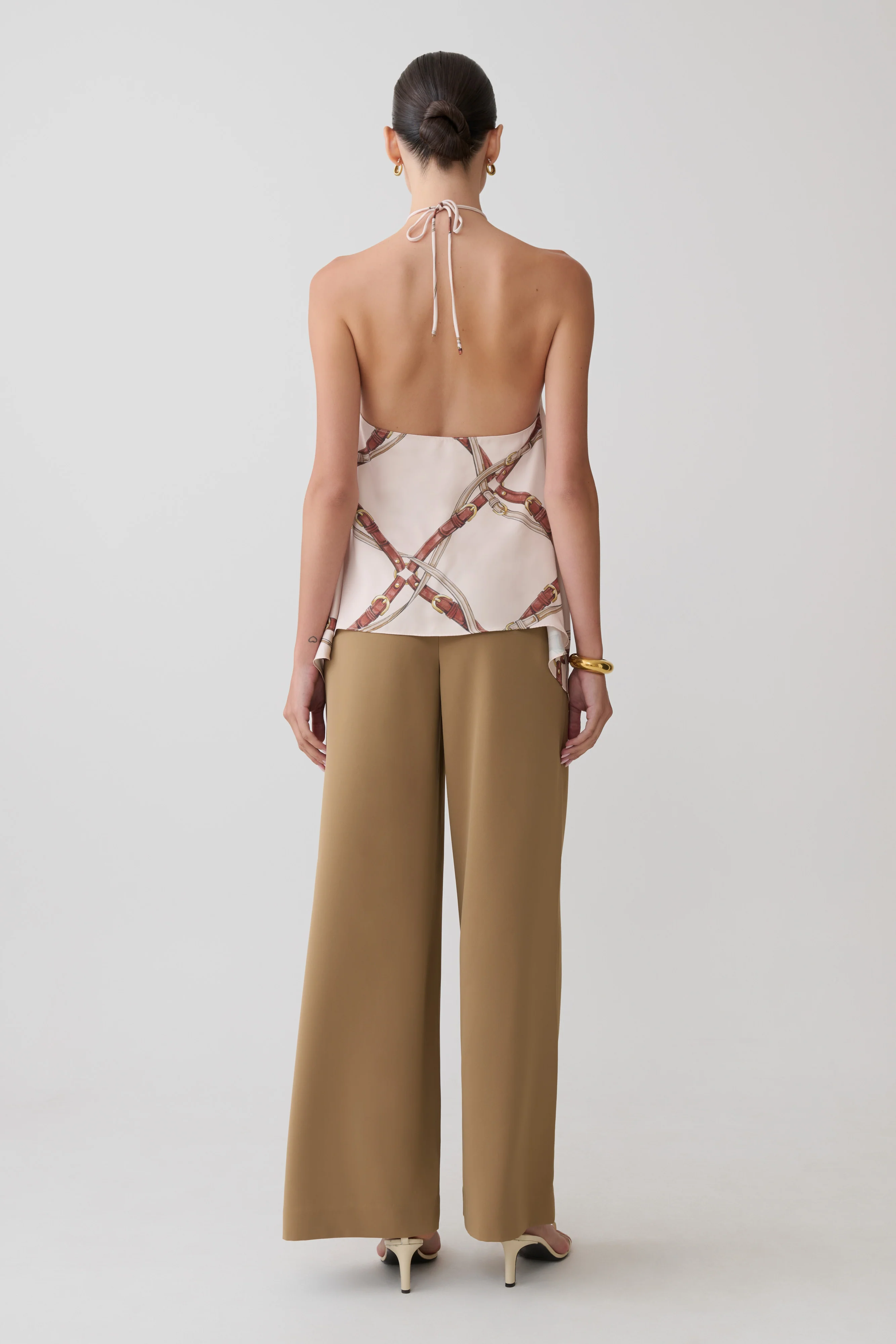 Adelaide Draped Satin Halter Top - Chain Print - Image 5