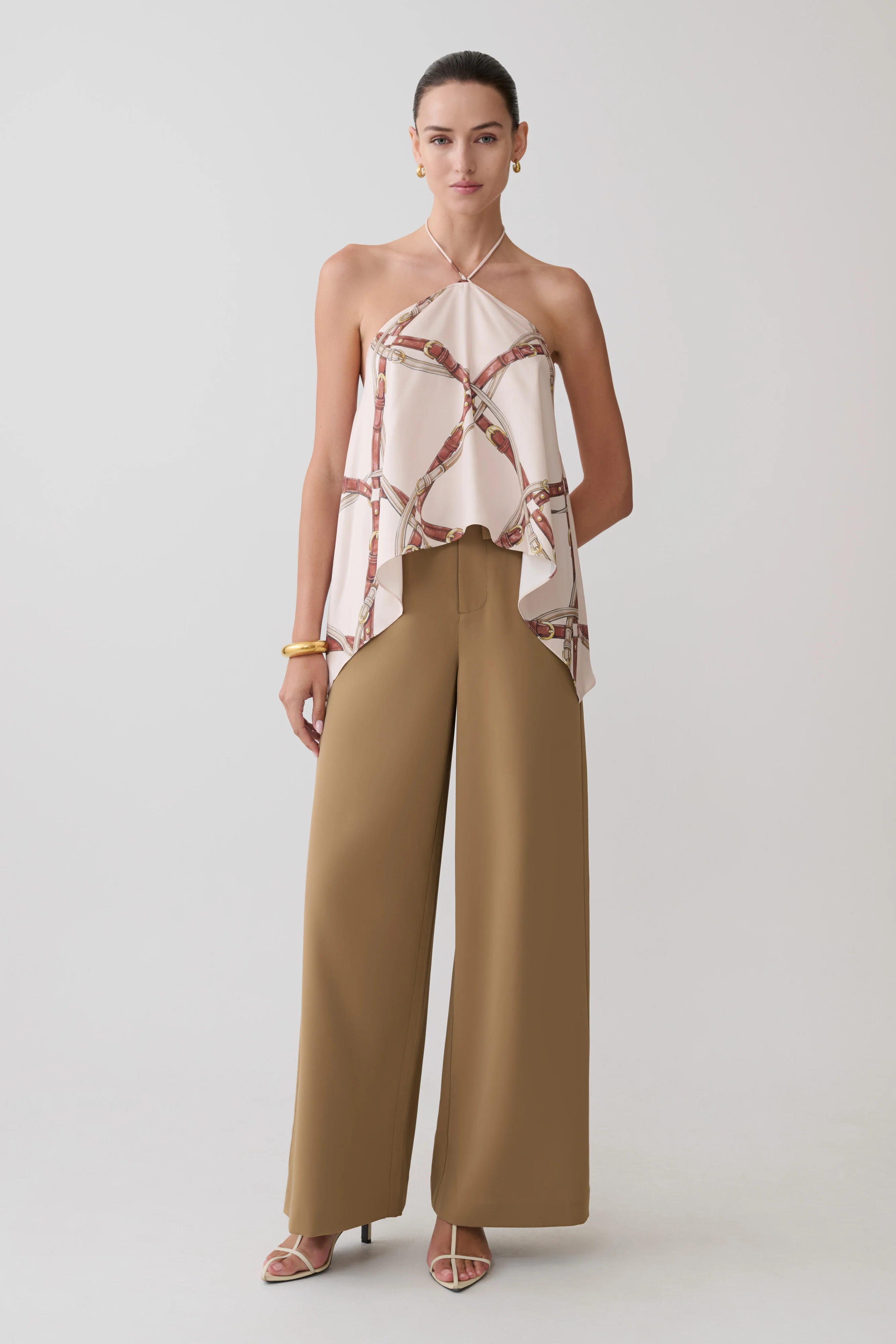 Adelaide Draped Satin Halter Top - Chain Print - Image 6