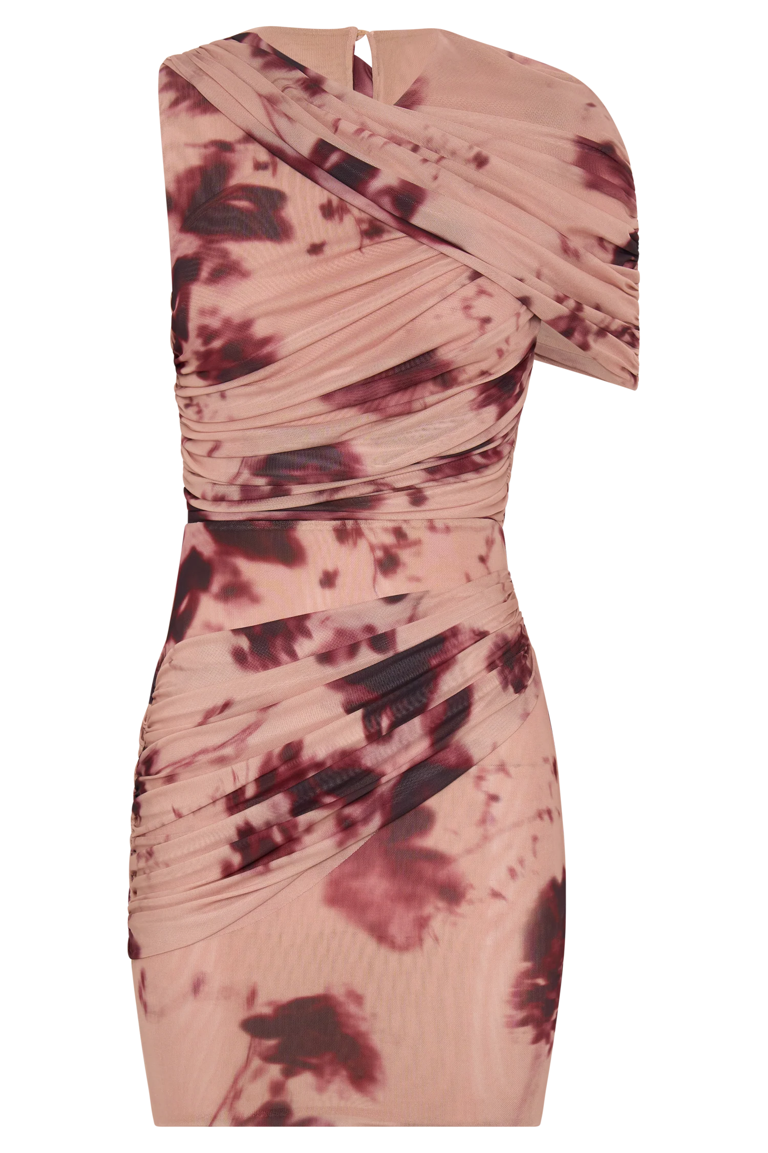 Adrienne One Shoulder Mesh Mini Dress - Nude Blurred Floral Print - Image 8