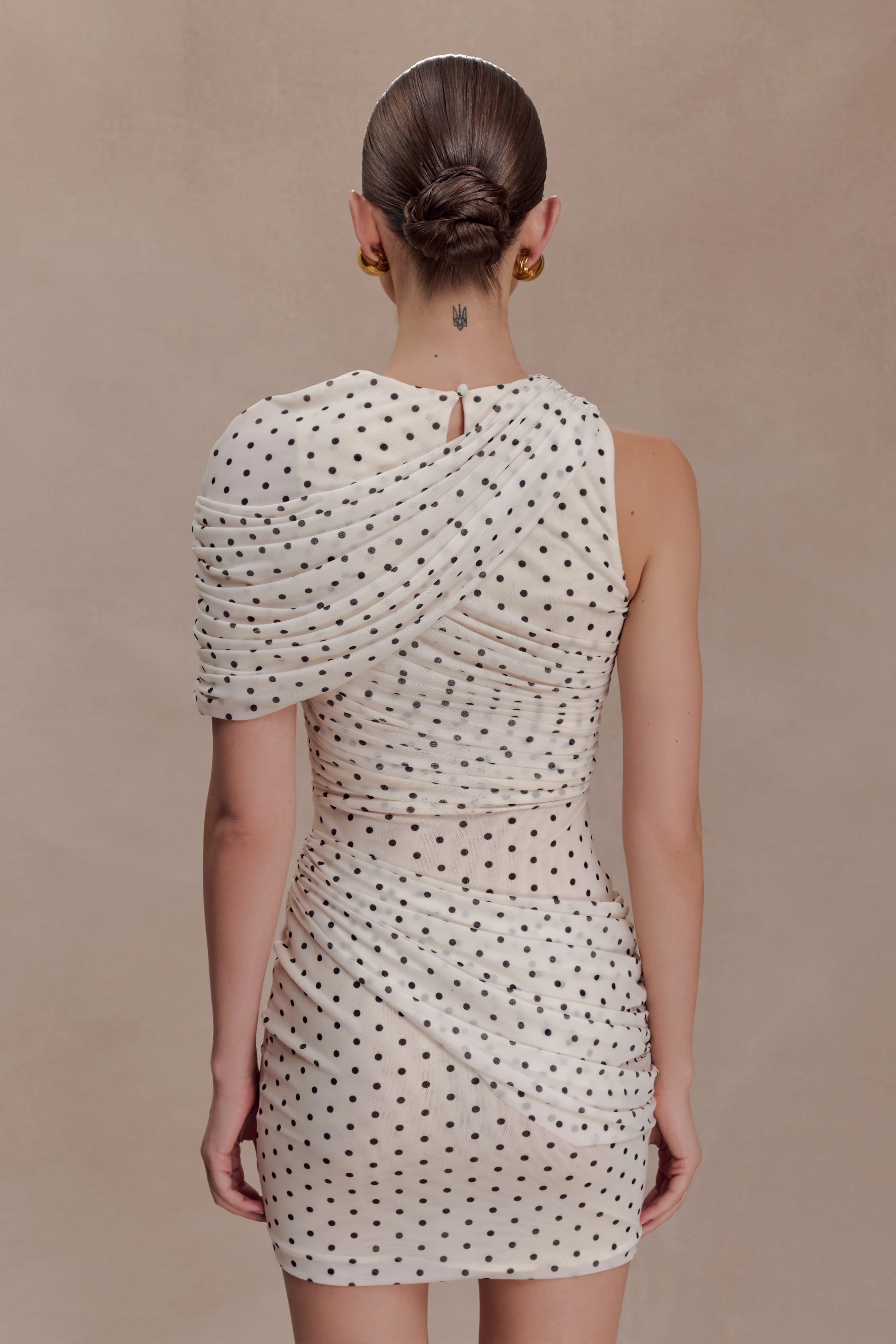 Adrienne One Shoulder Mesh Mini Dress - Polka Dot - Image 6