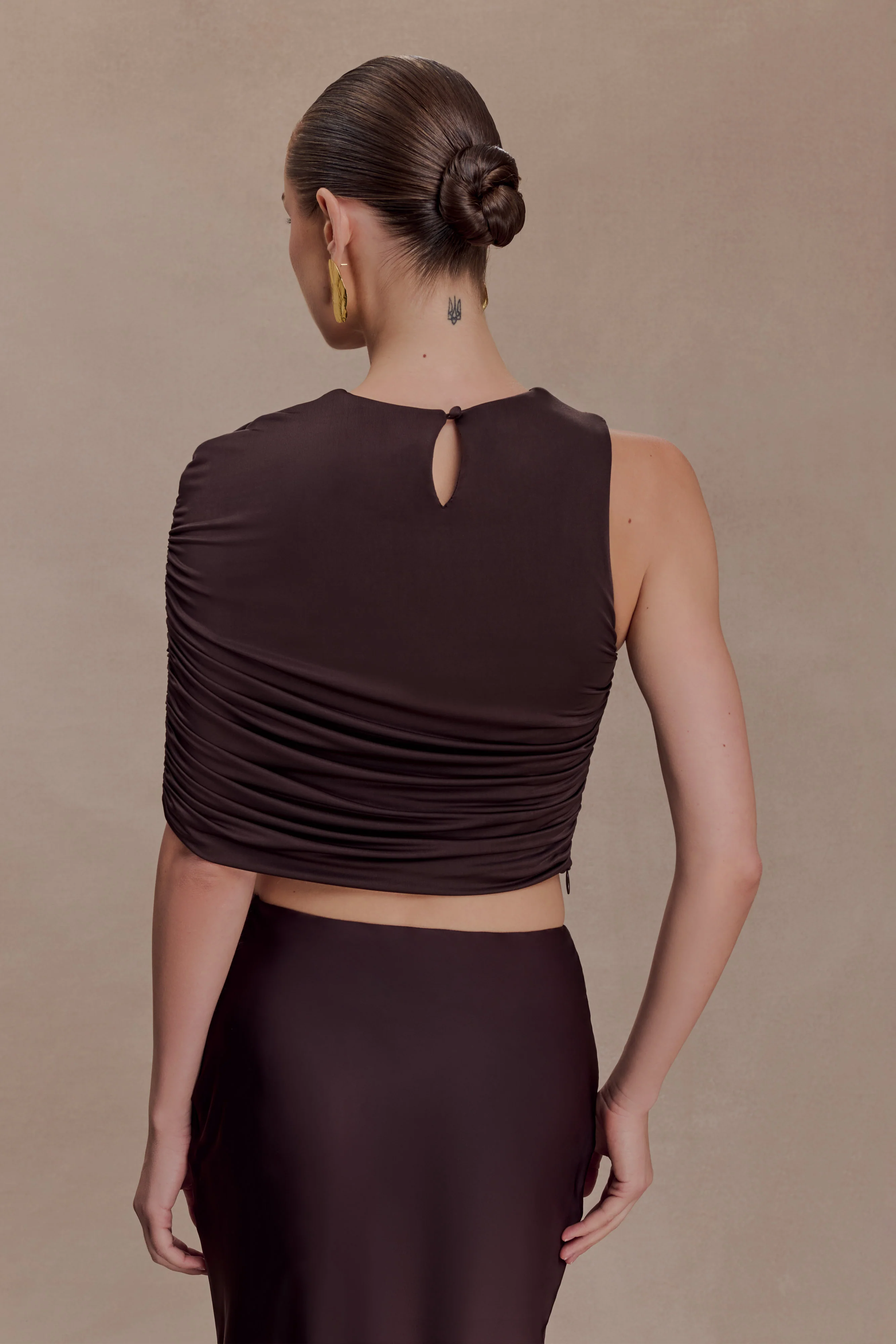 Adrienne One Shoulder Slinky Top - Chocolate - Image 2