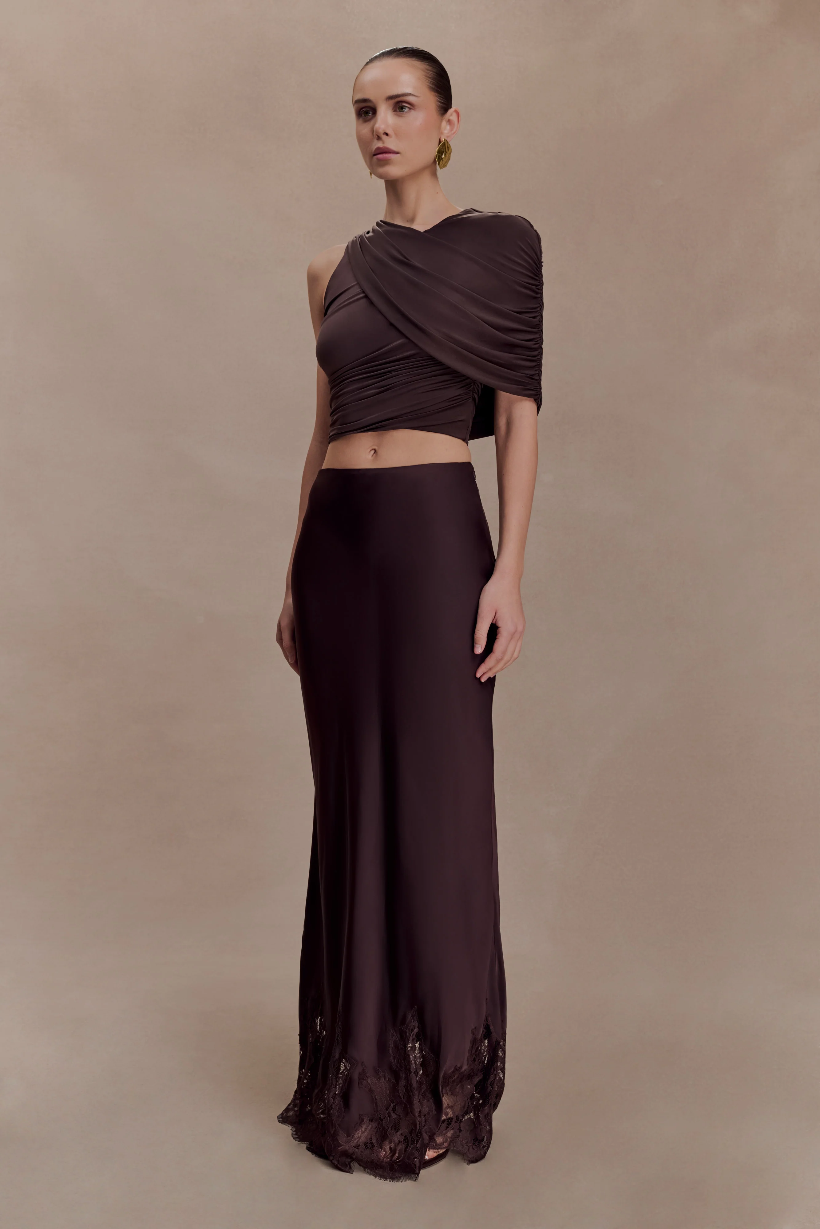 Adrienne One Shoulder Slinky Top - Chocolate - Image 4