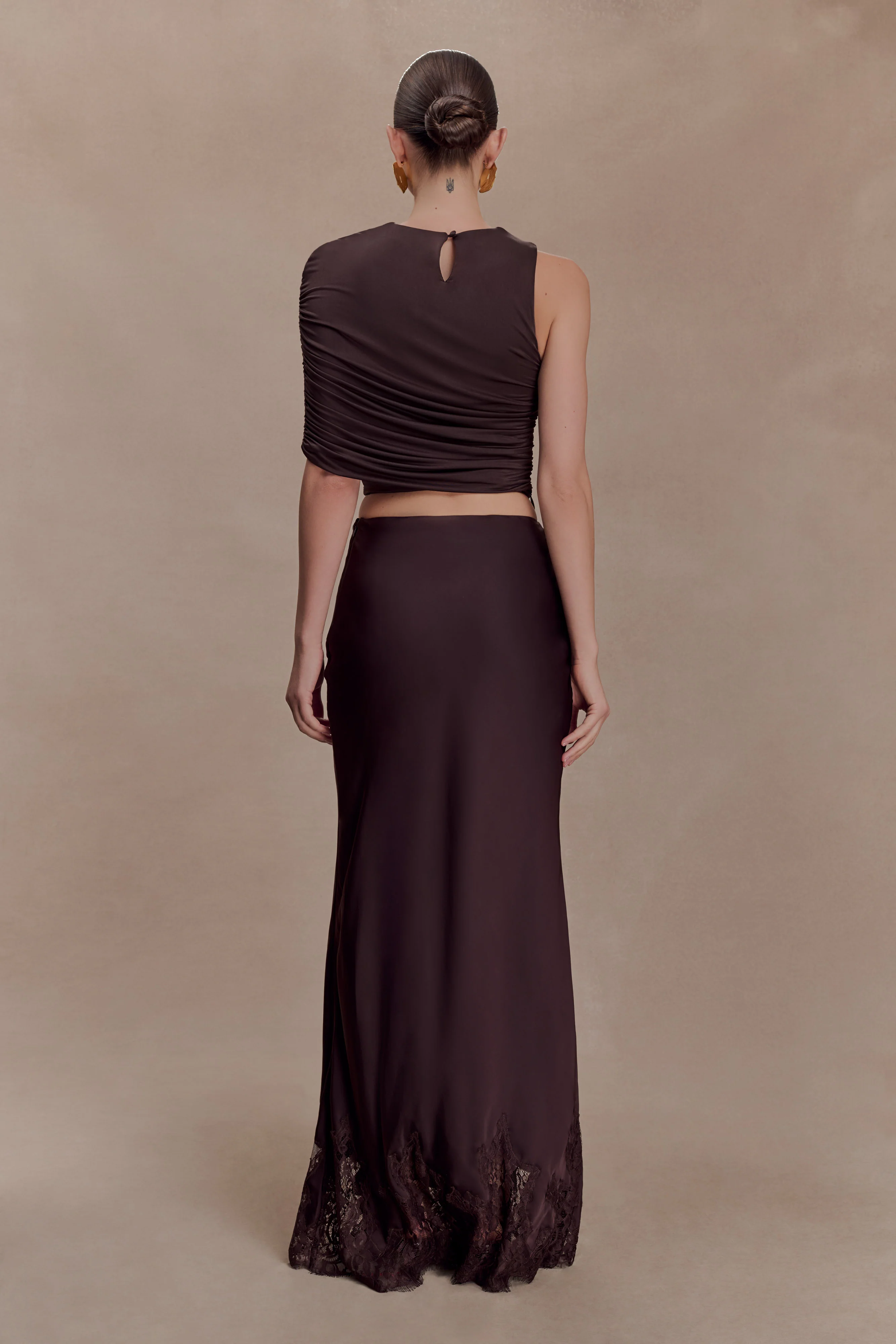Adrienne One Shoulder Slinky Top - Chocolate - Image 5