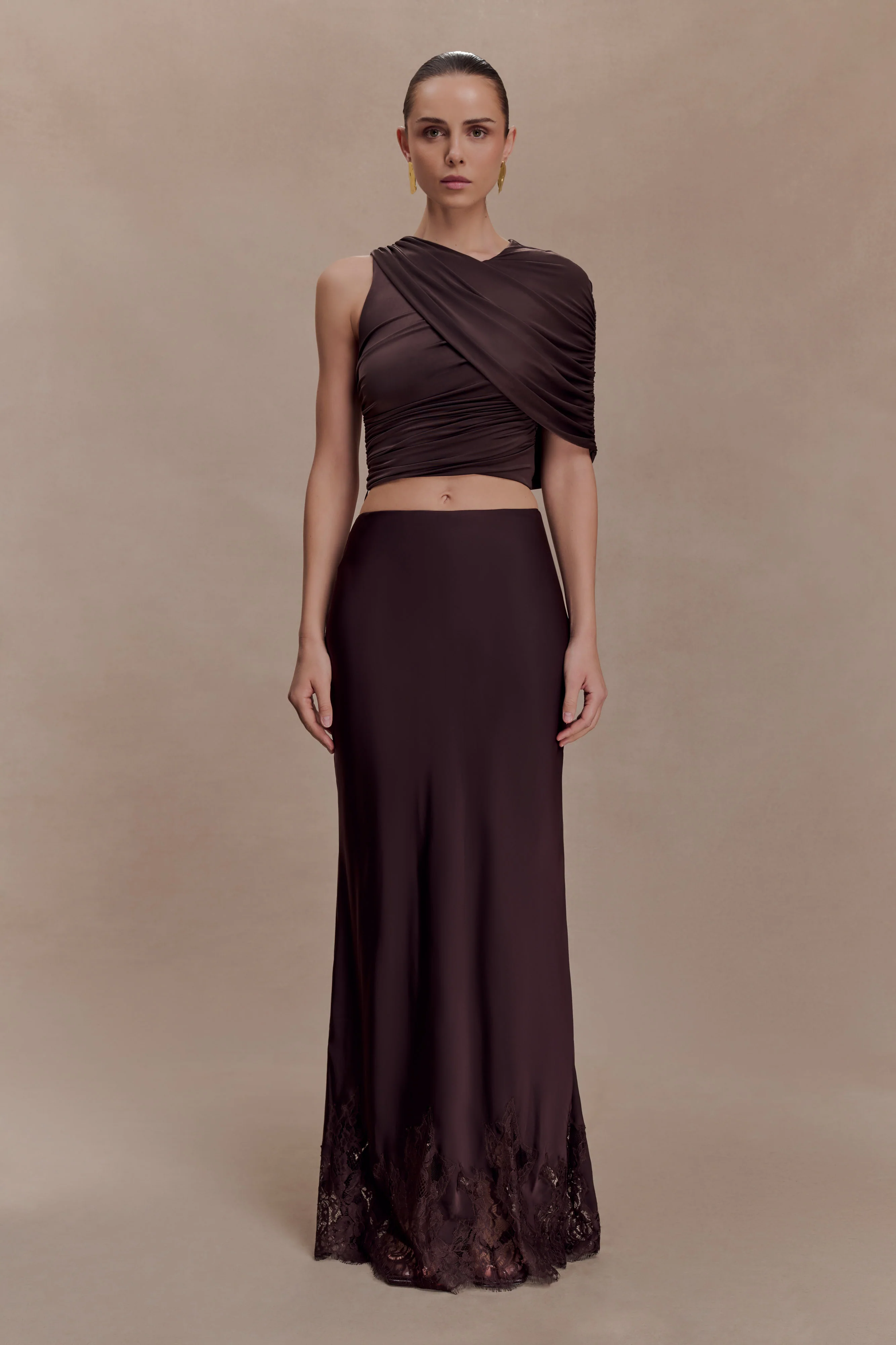 Adrienne One Shoulder Slinky Top - Chocolate - Image 6