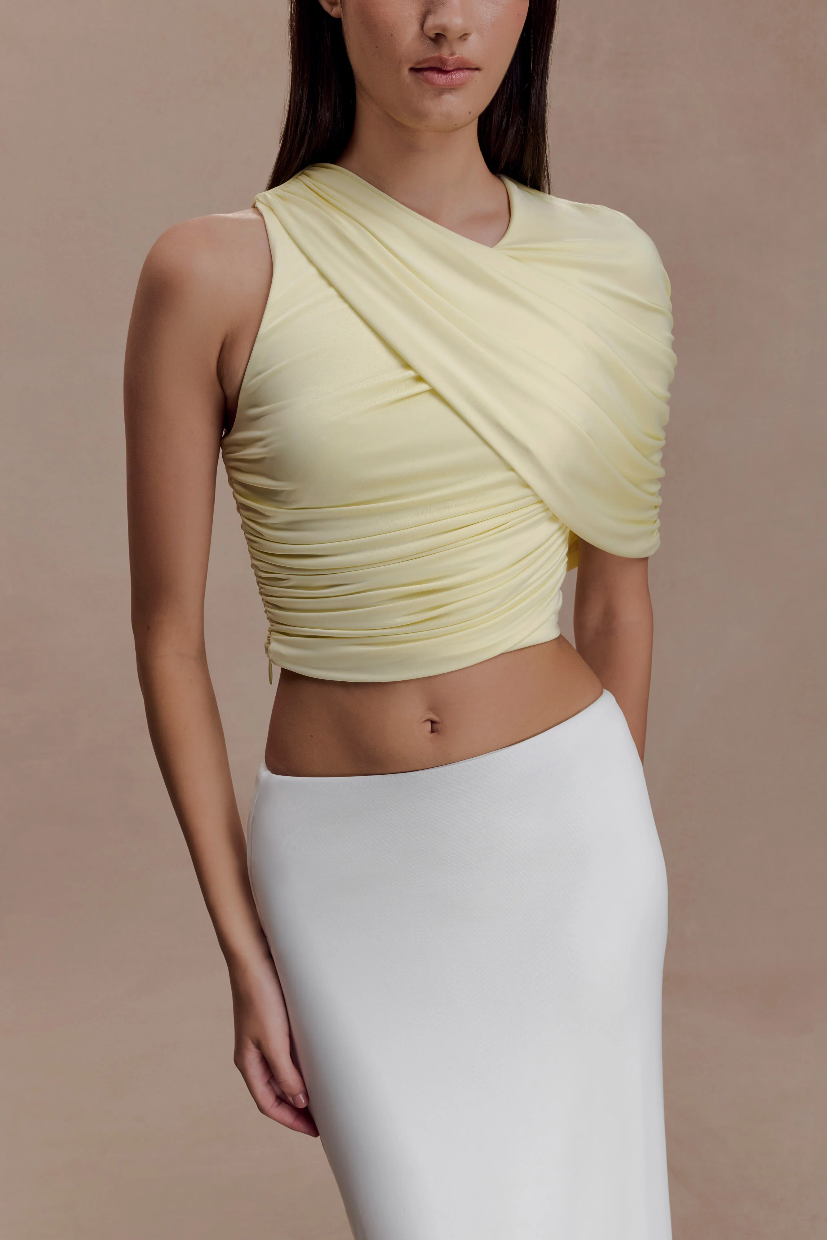 Adrienne One Shoulder Slinky Top - Lemon - Image 4