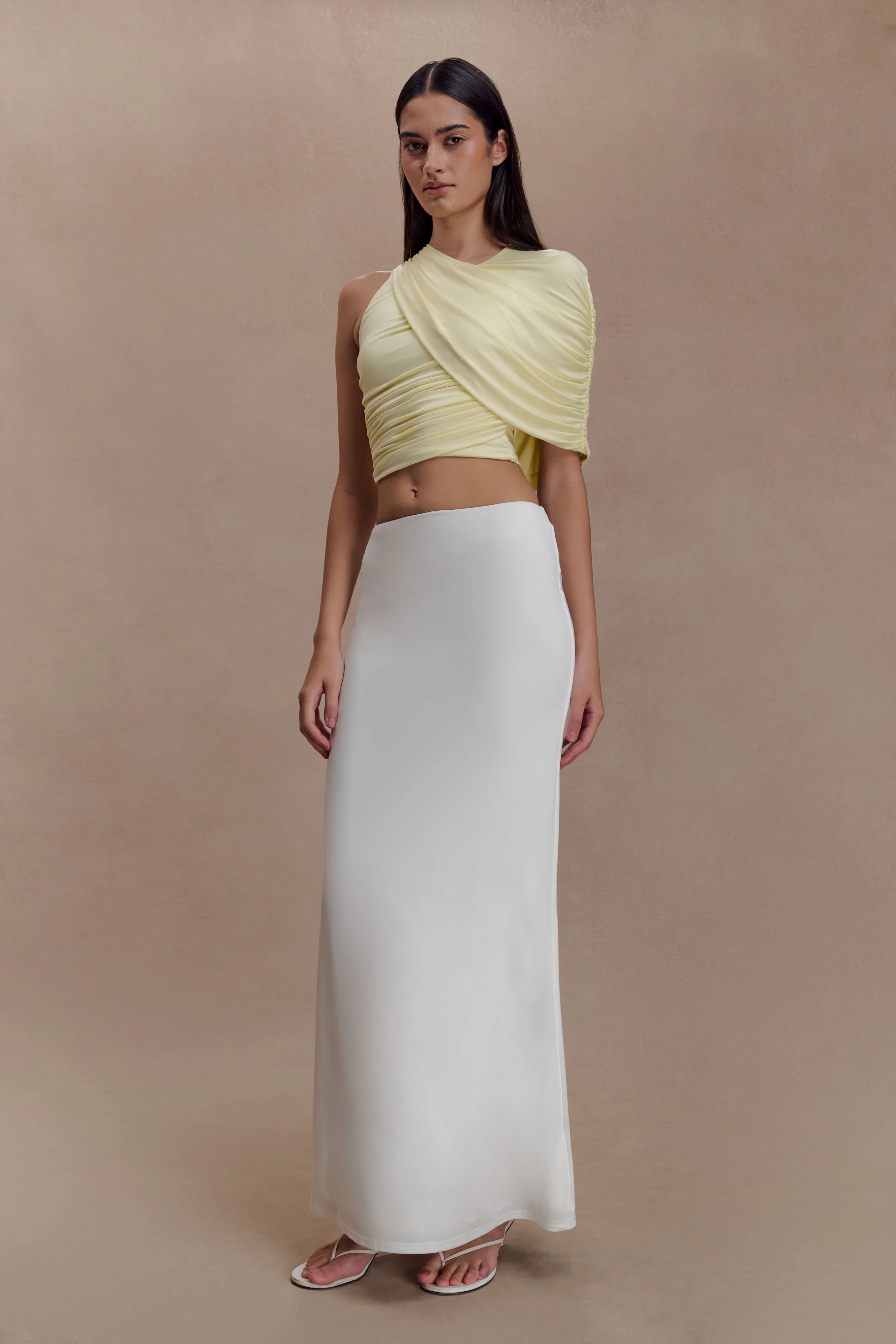 Adrienne One Shoulder Slinky Top - Lemon - Image 5
