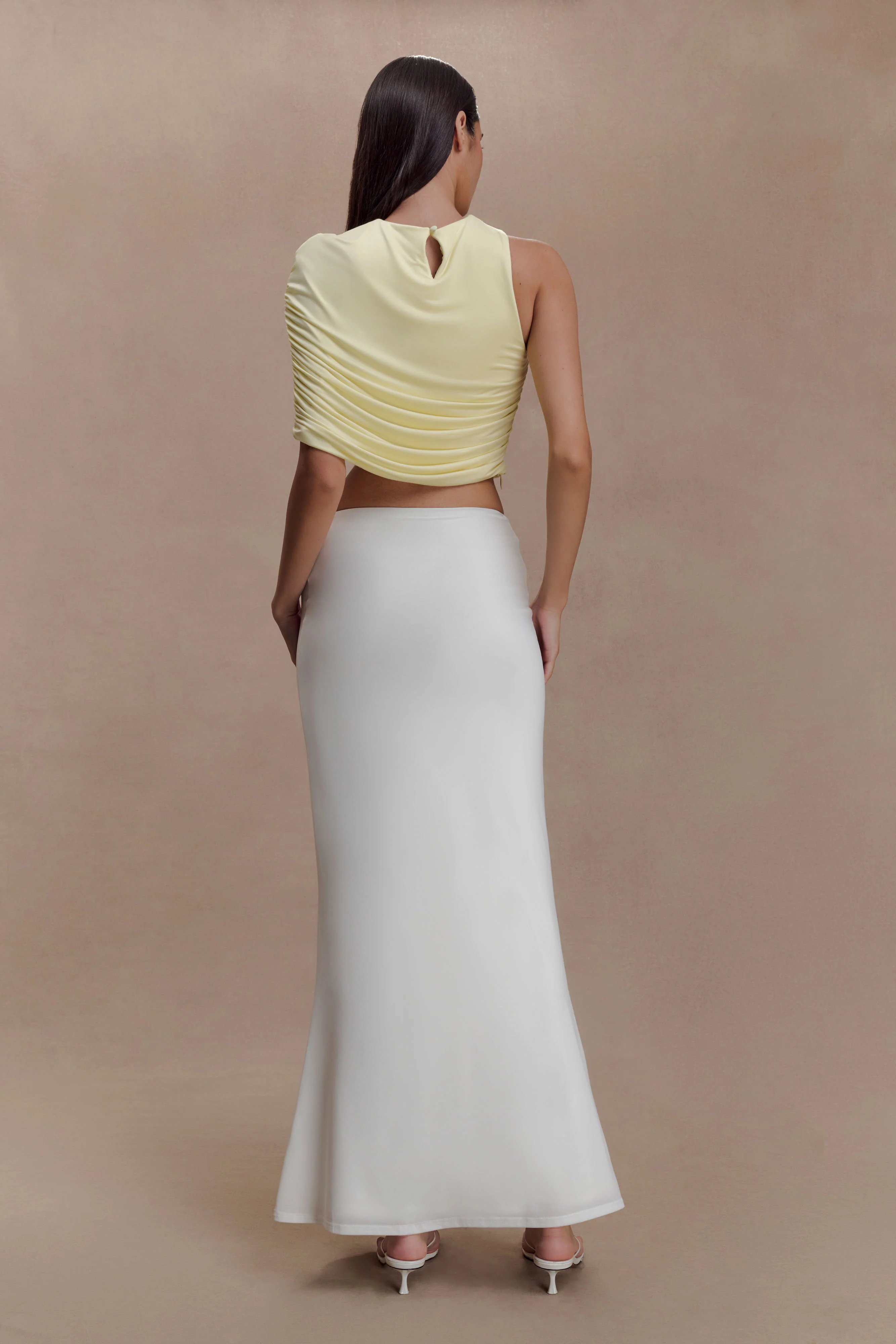 Adrienne One Shoulder Slinky Top - Lemon - Image 6