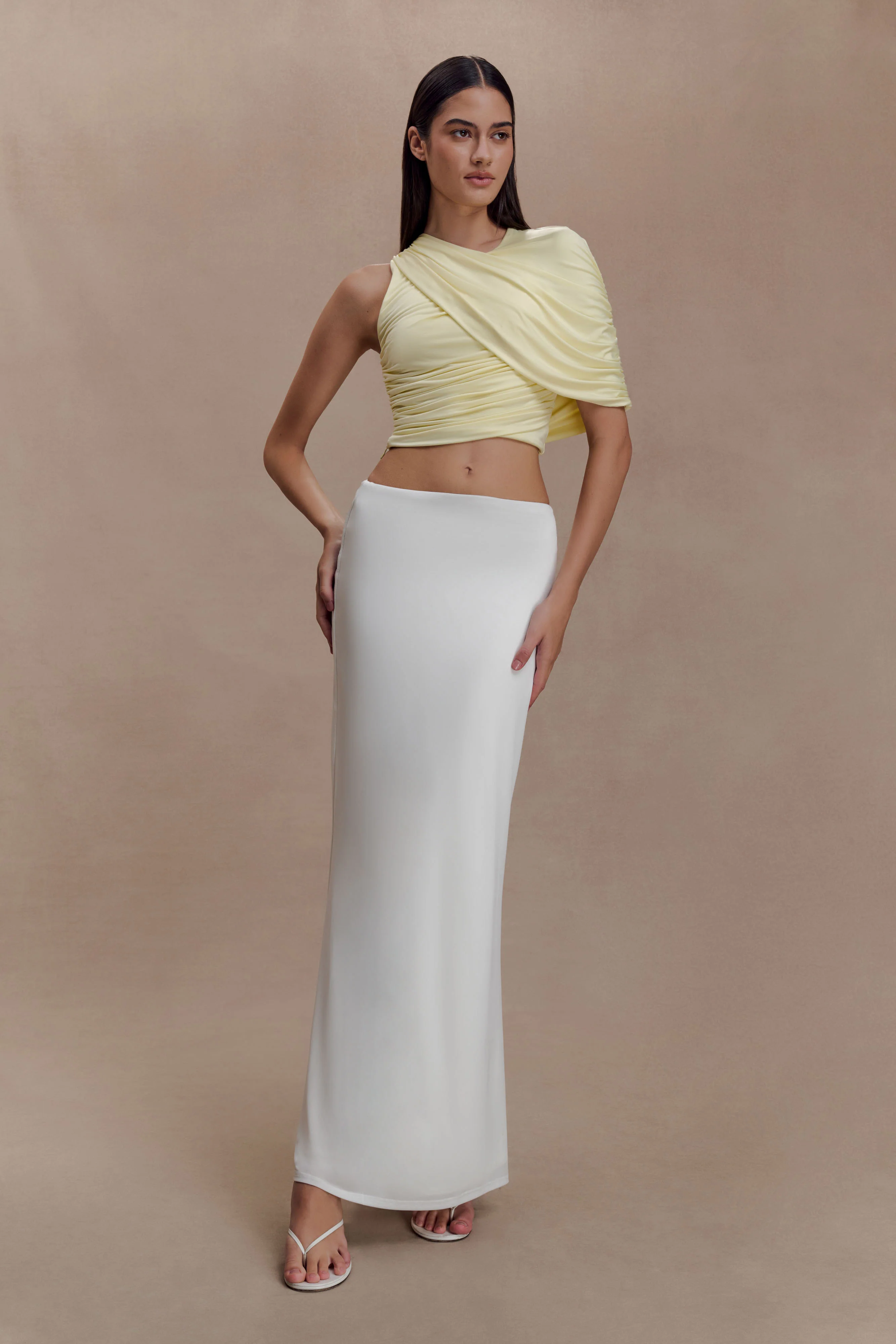 Adrienne One Shoulder Slinky Top - Lemon - Image 7