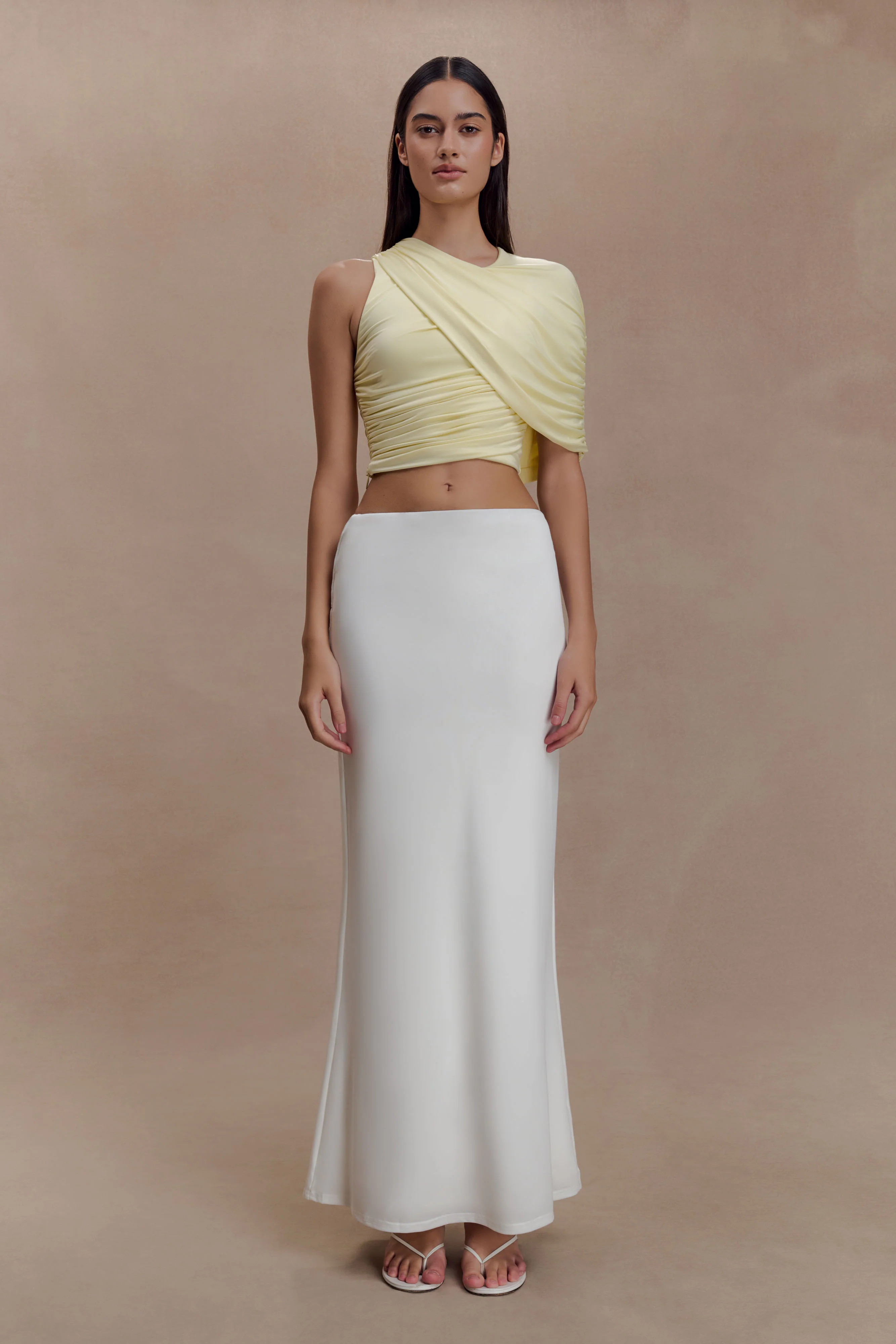 Adrienne One Shoulder Slinky Top - Lemon - Image 9