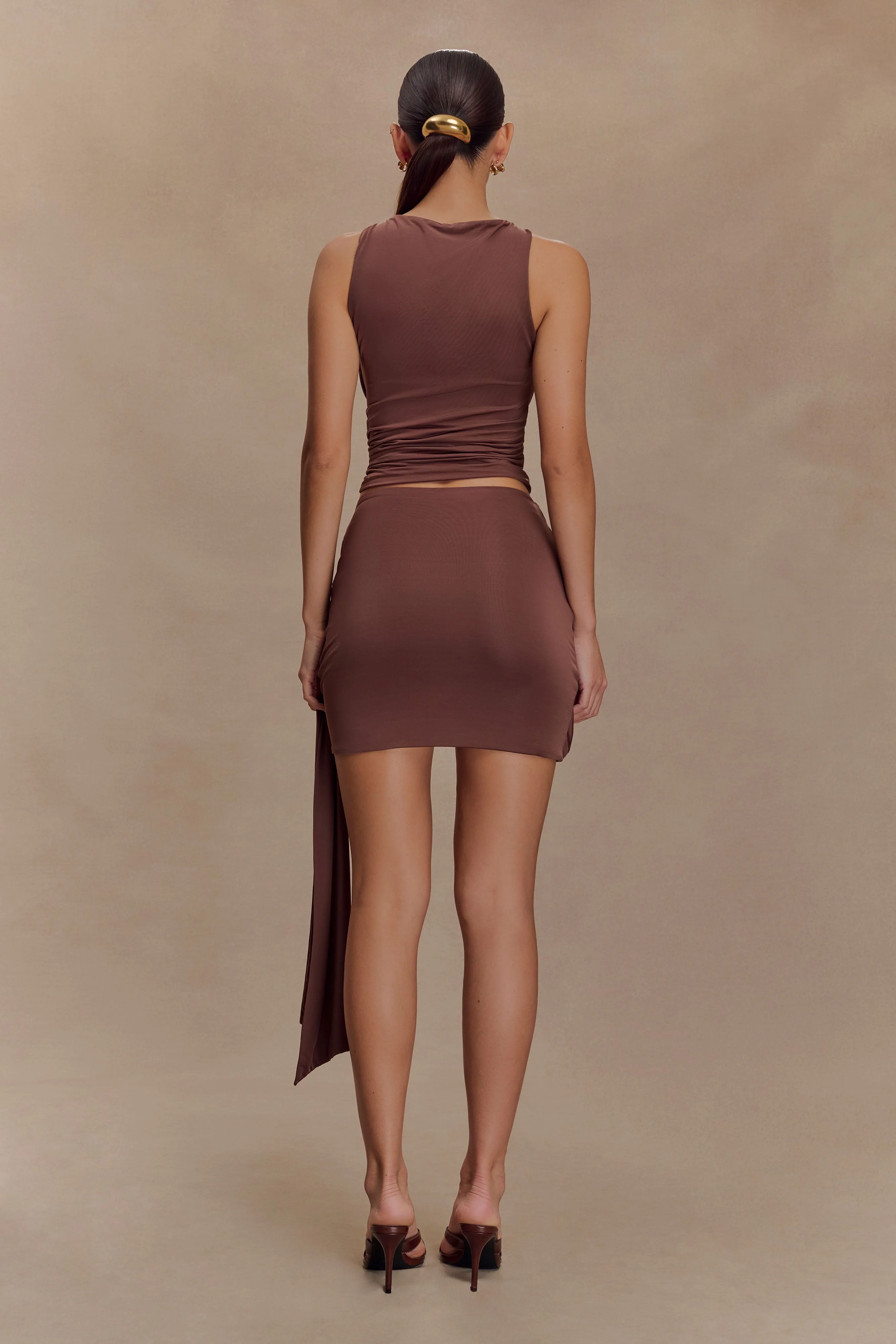 Alicent Slinky Beaded Mini Skirt - Chocolate - Image 5