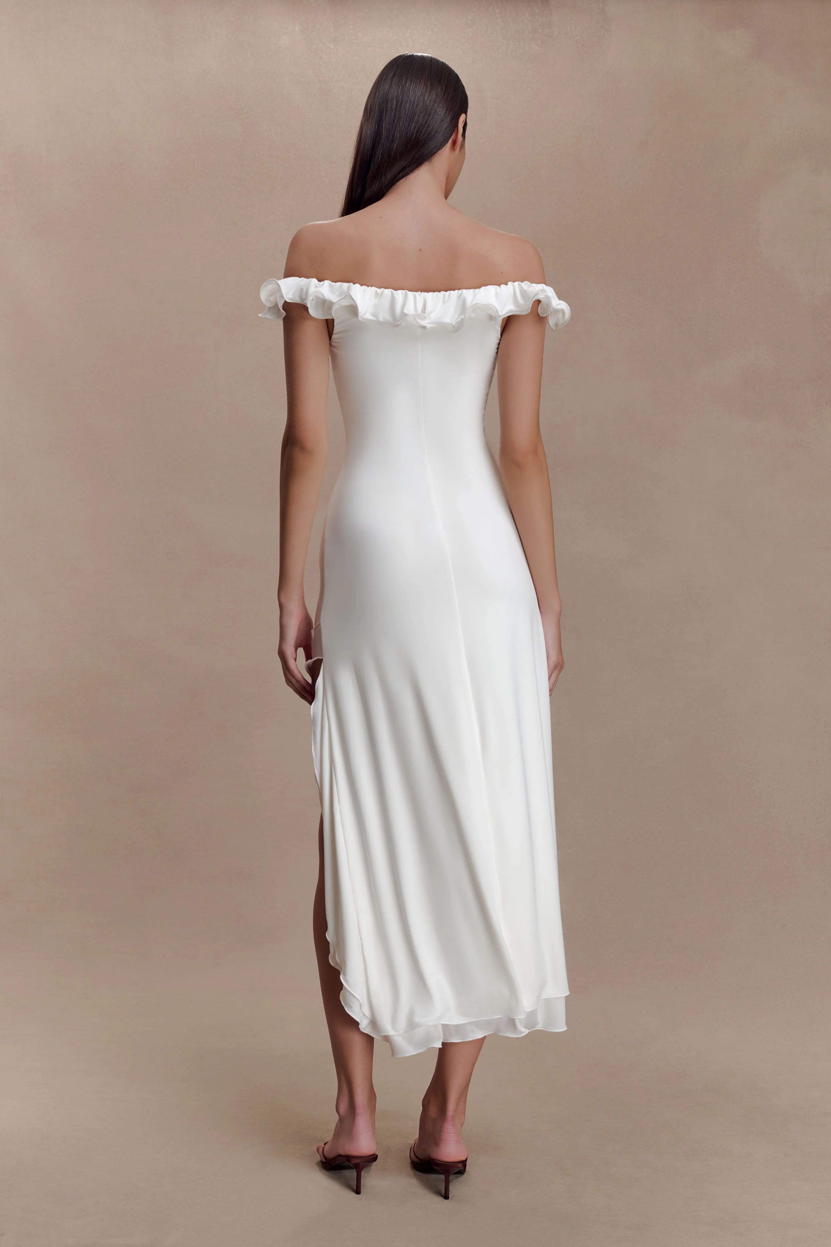 Allegra Off Shoulder Ruffle Midi Dress - Ivory - Image 4