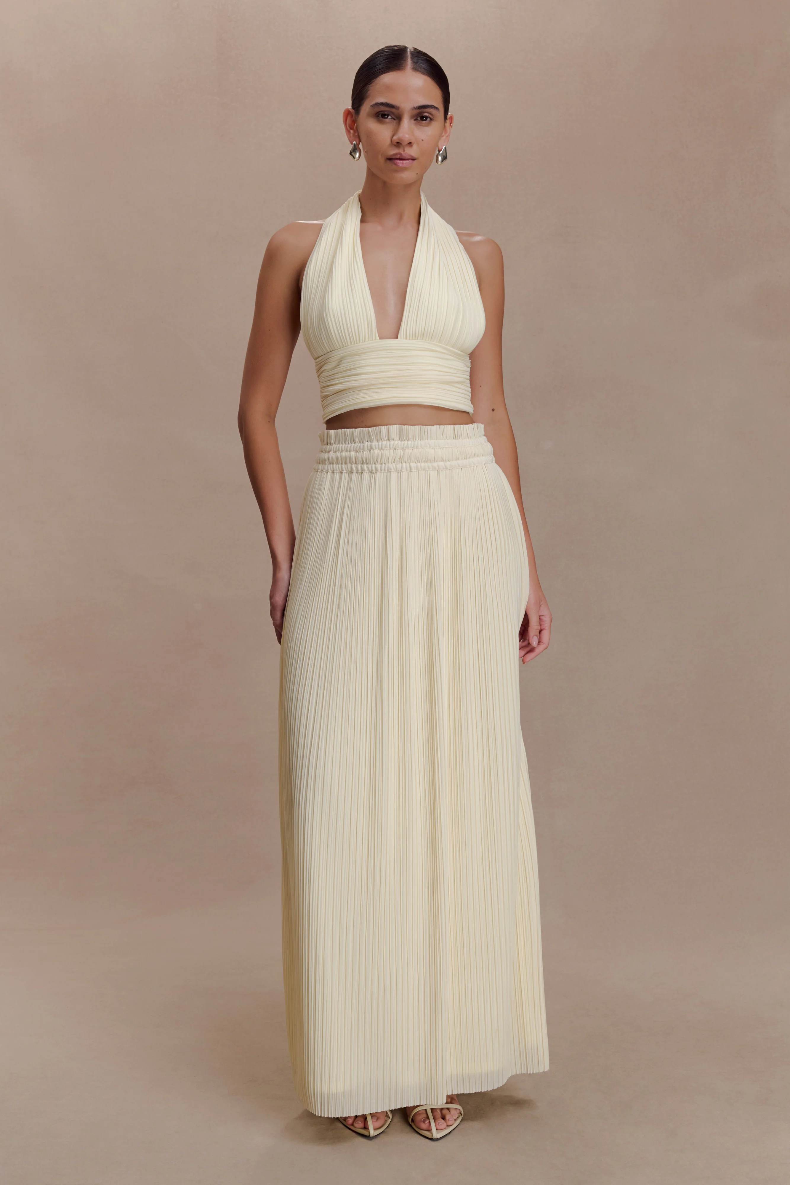 Amaris Sleeveless Plisse Halter Top - Lemon - Image 6