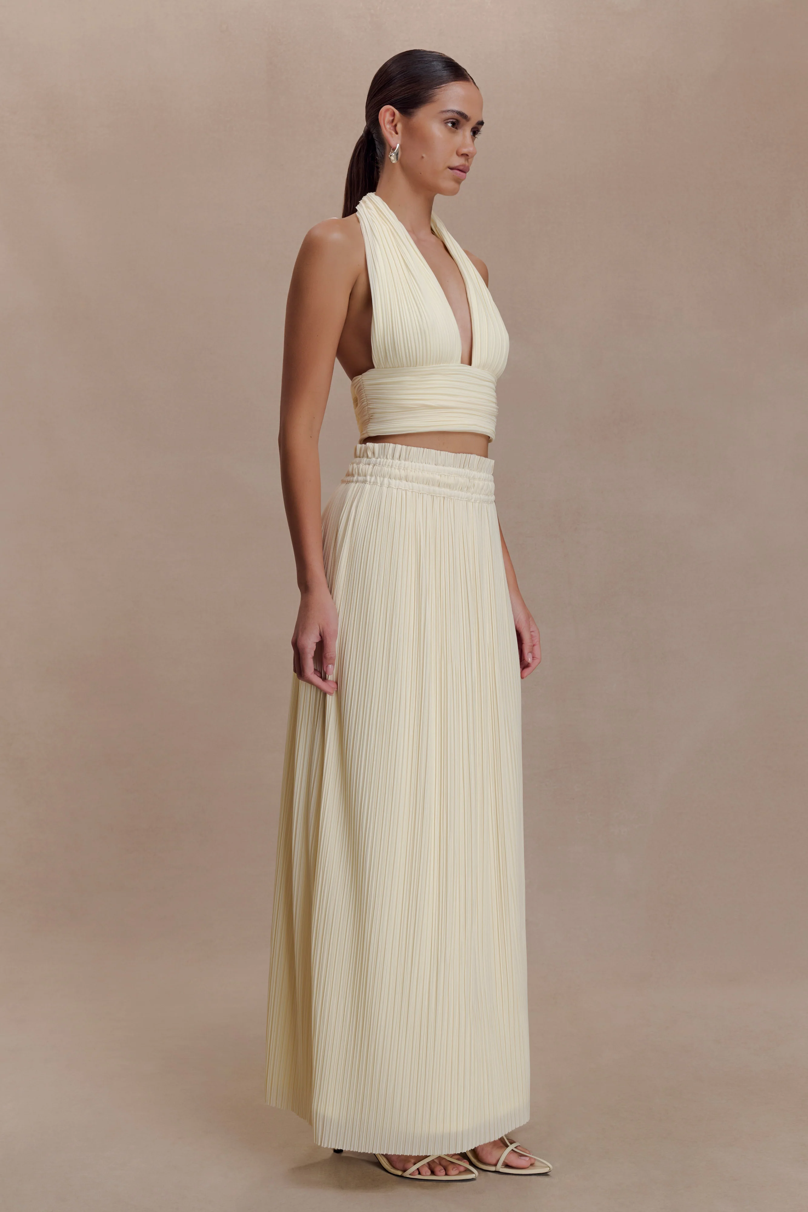 Amaris Sleeveless Plisse Halter Top - Lemon - Image 4