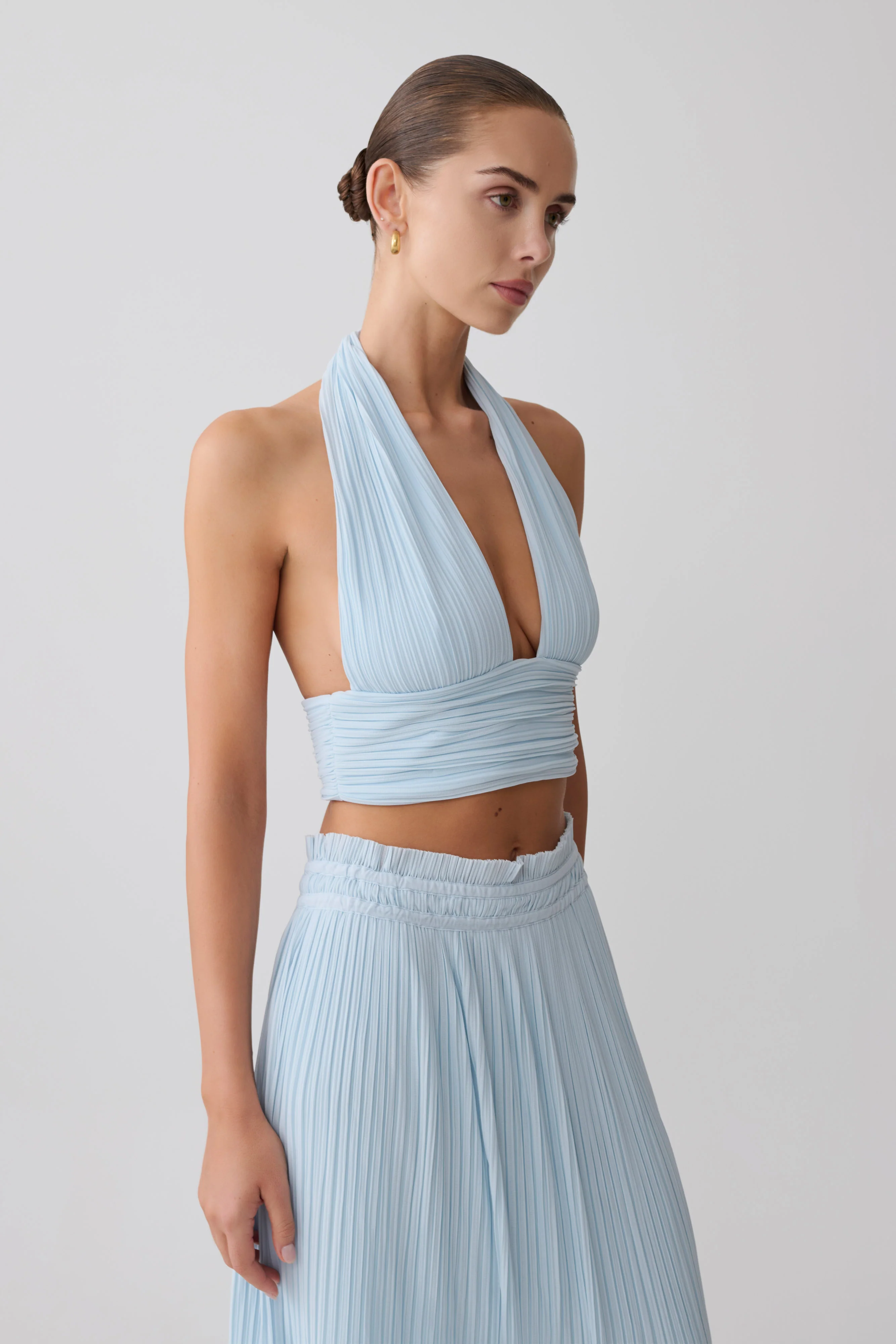 Amaris Sleeveless Plisse Halter Top - Pale Blue - Image 3