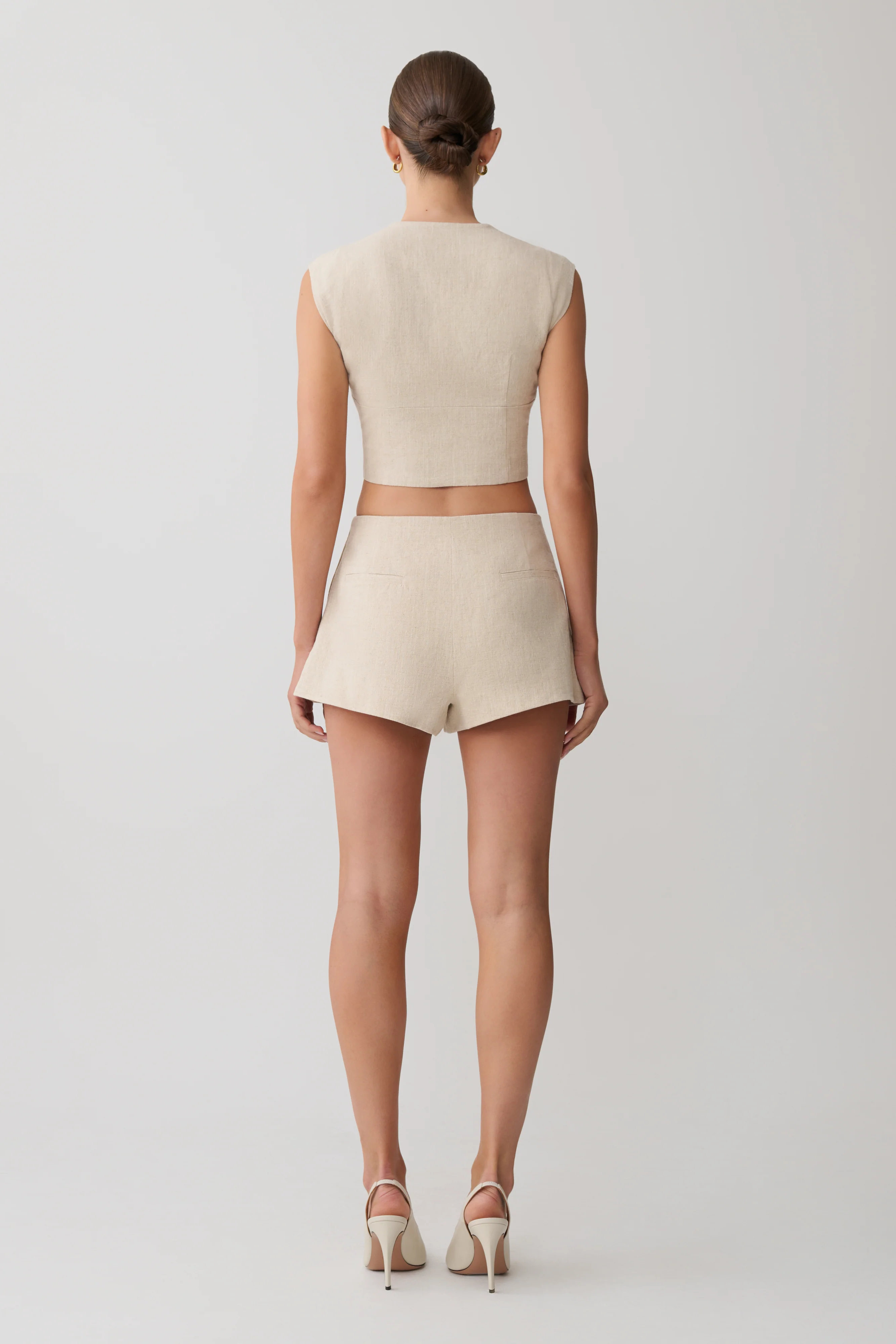 Anahita Linen Front Bows Short Sleeve Top - Natural - Image 5