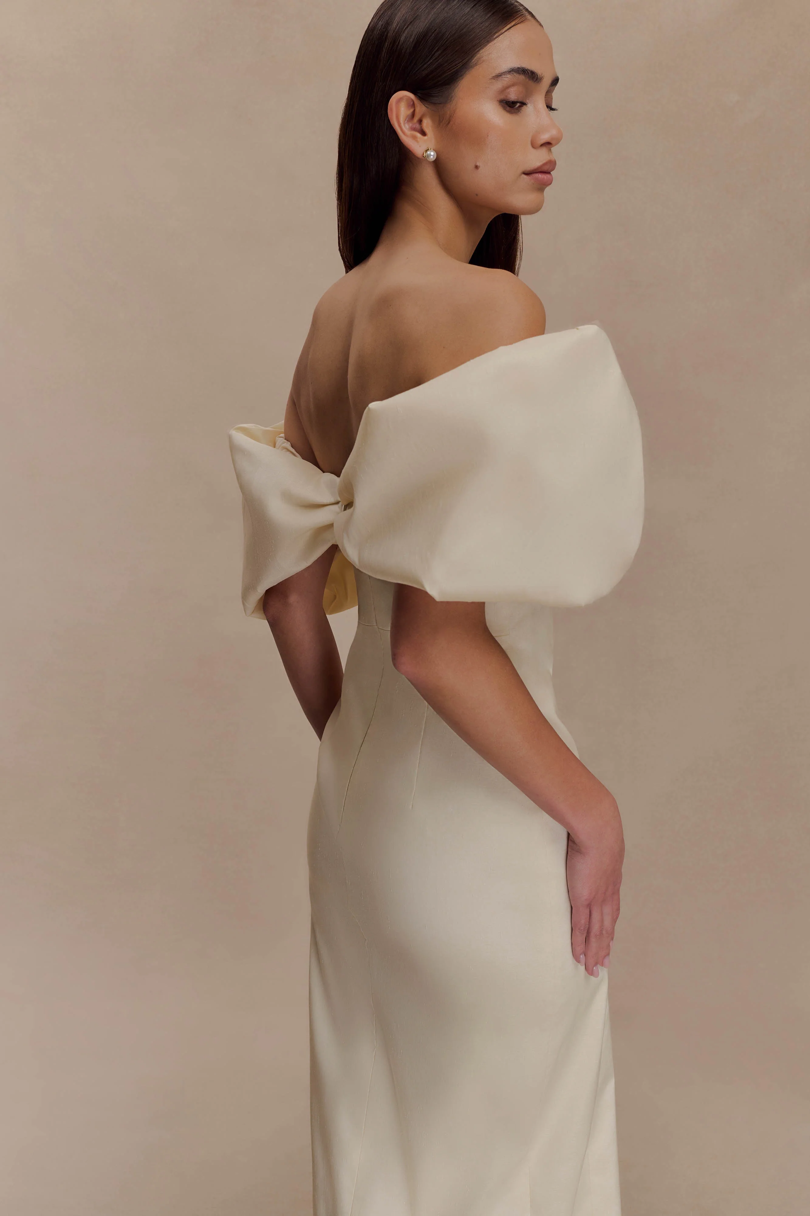 Angelica Taffeta Off Shoulder Bridal Gown - Soft Beige - Image 6