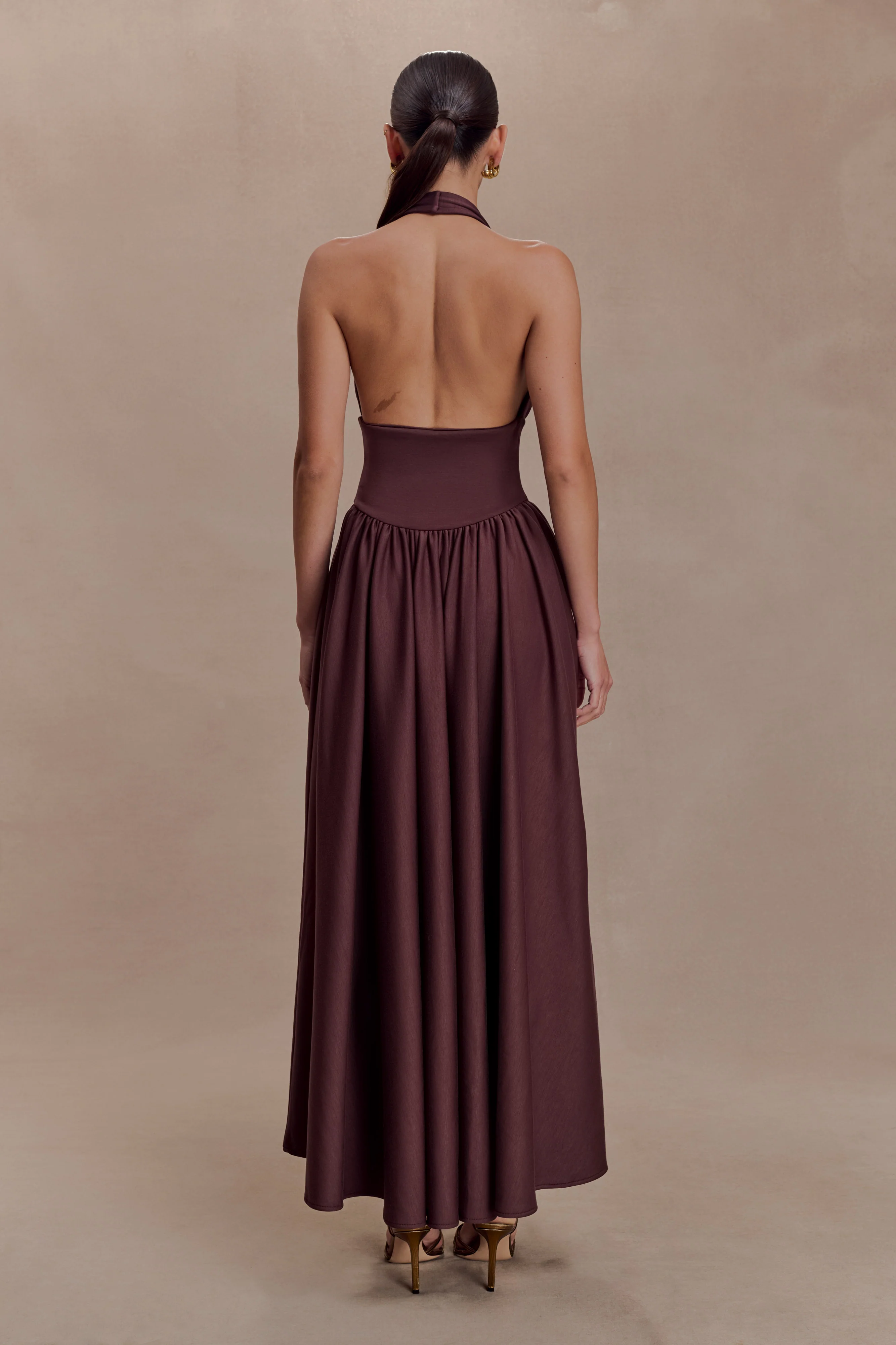 Angelina Scuba Halter Midi Dress - Chocolate - Image 4