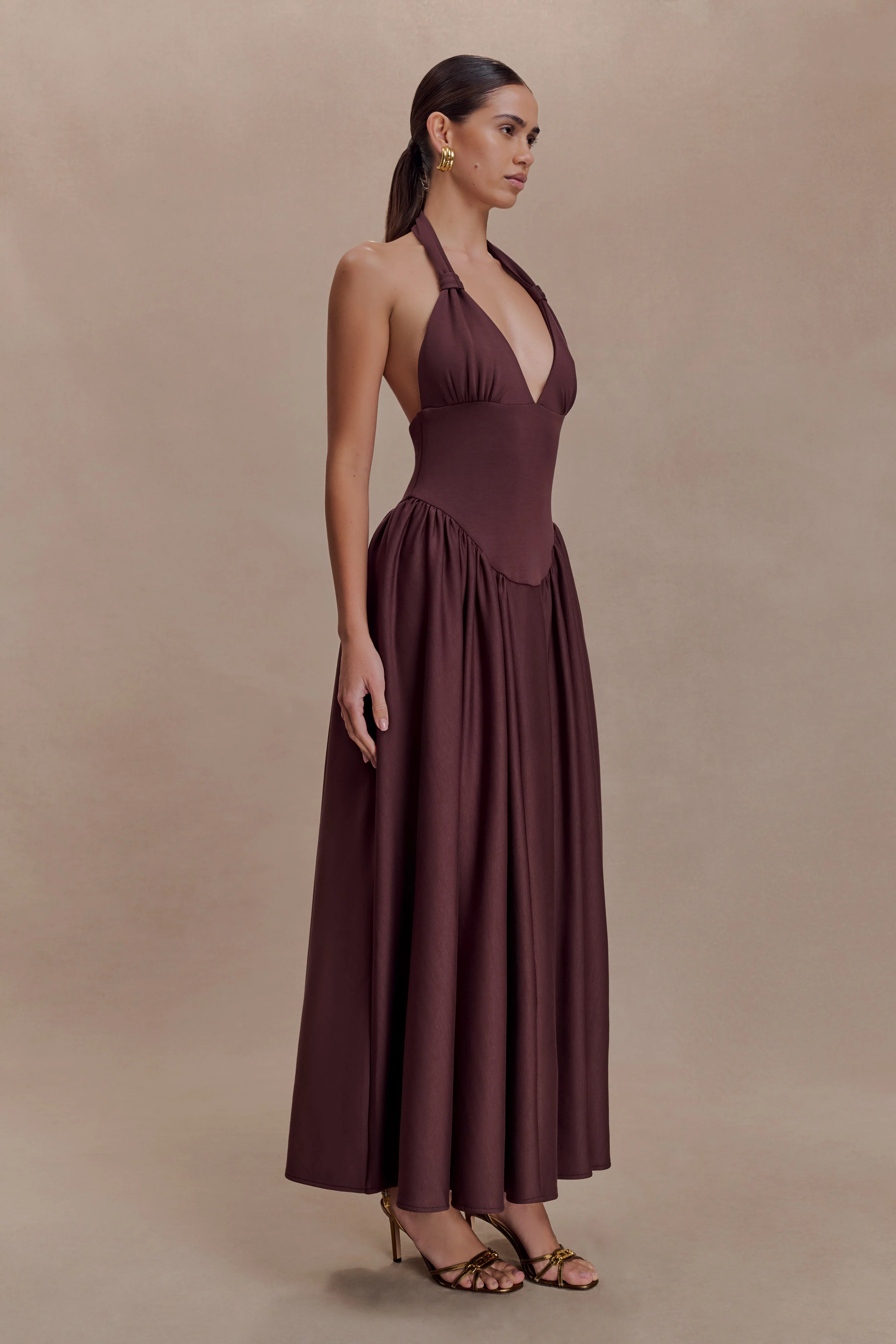 Angelina Scuba Halter Midi Dress - Chocolate - Image 5