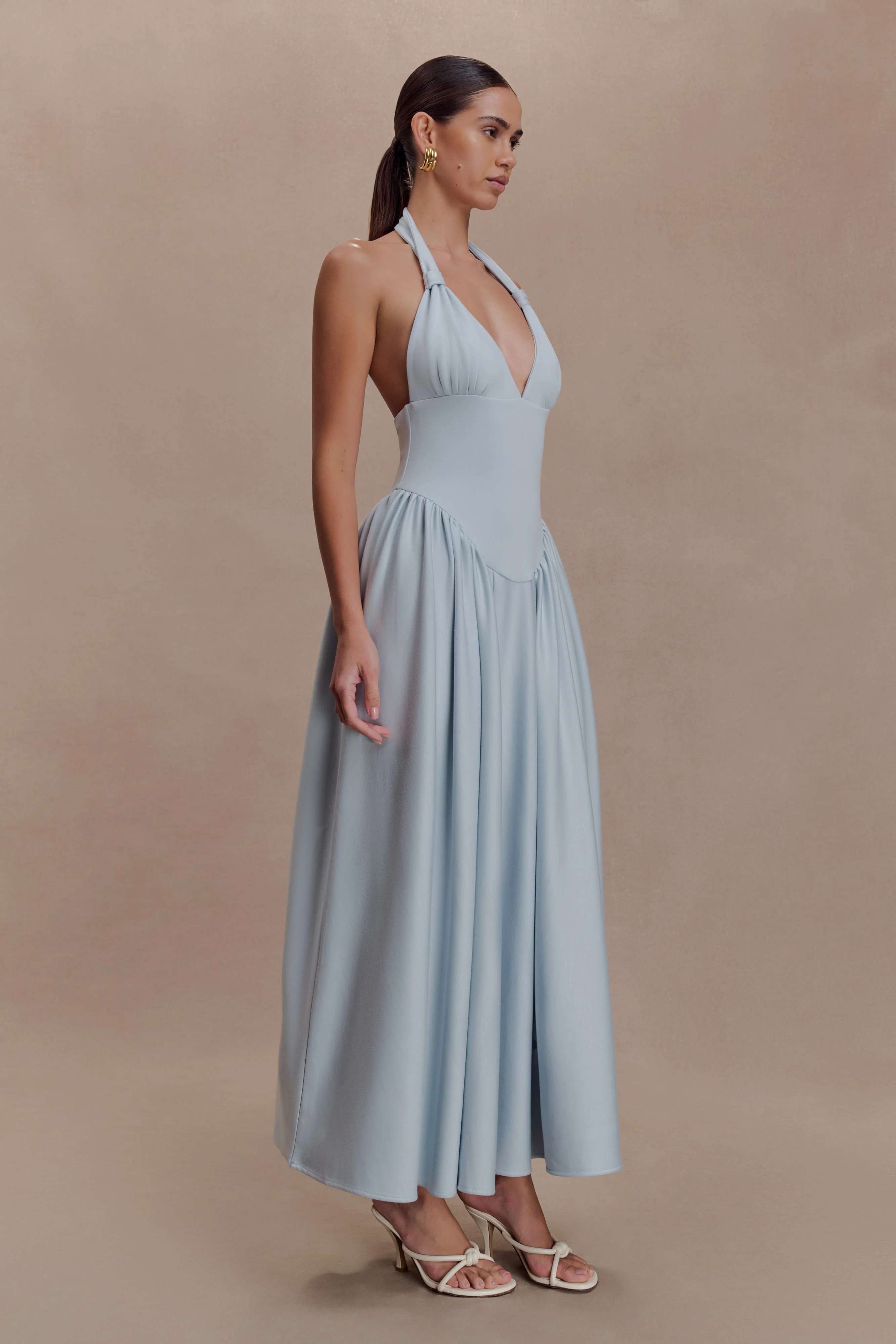 Angelina Scuba Halter Midi Dress - Pale Blue - Image 5