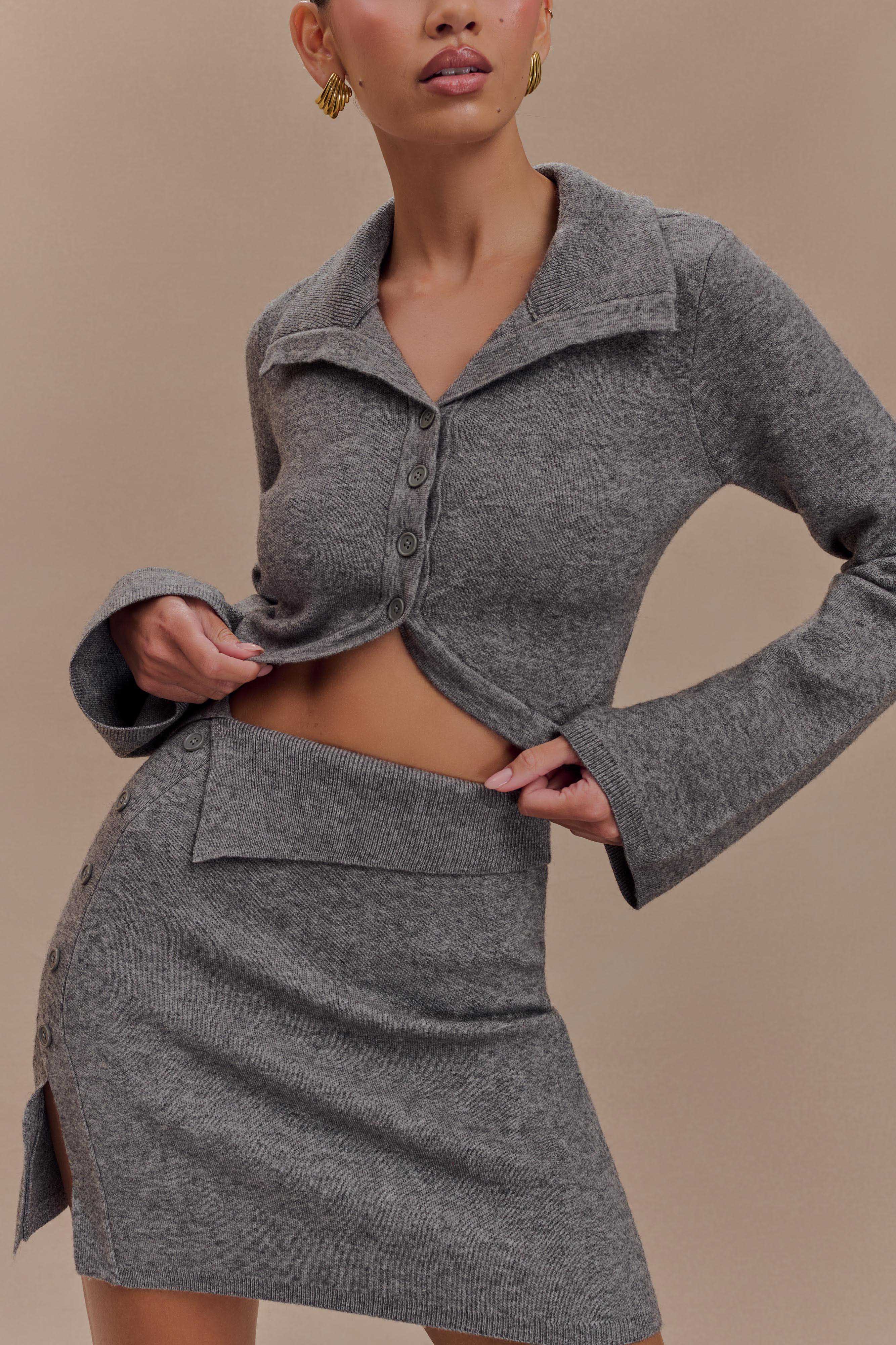 Annabelle Knit Mini Skirt - Charcoal - Image 3