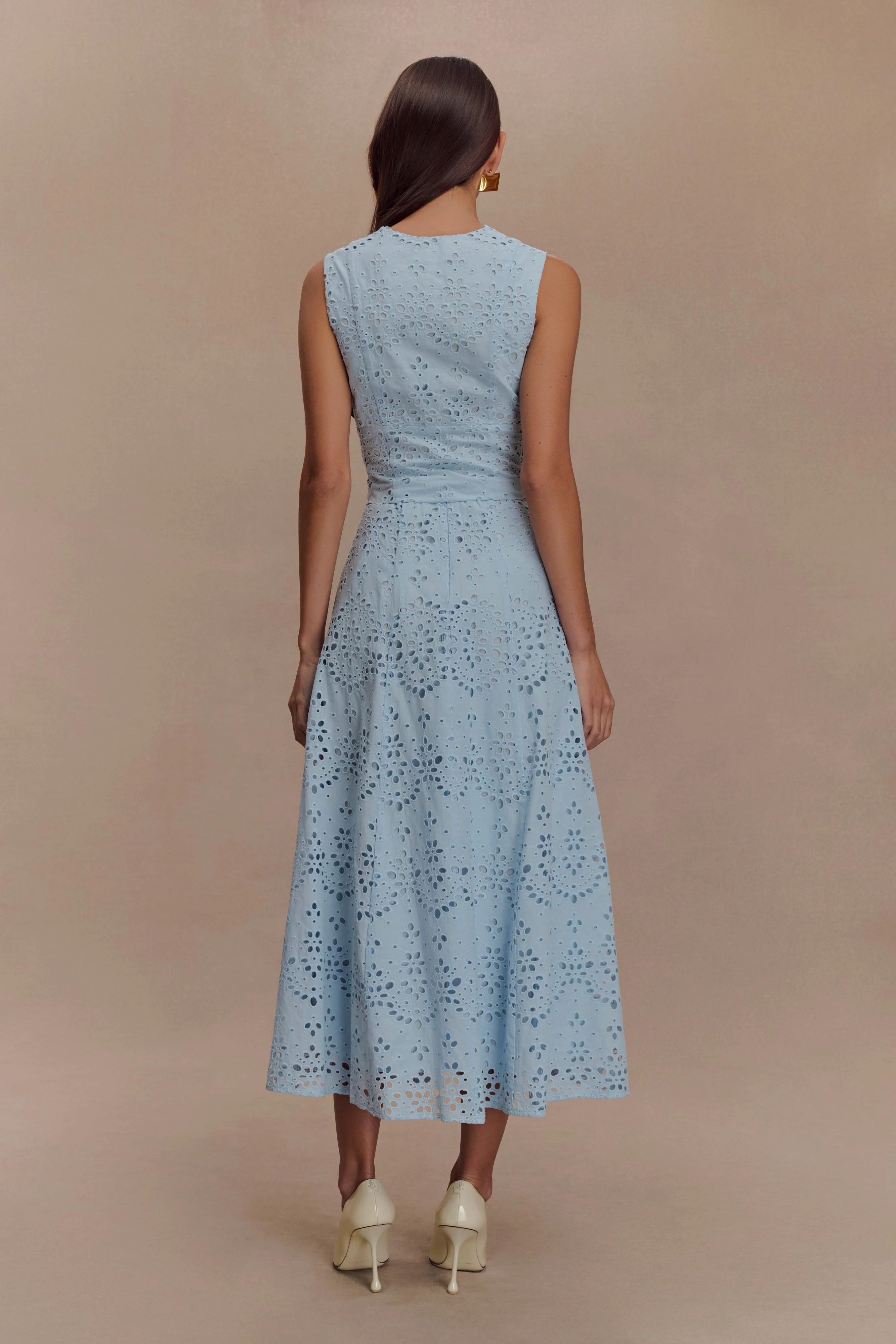 Arla Broderie Midi Skirt - Pale Cornflower Blue - Image 5