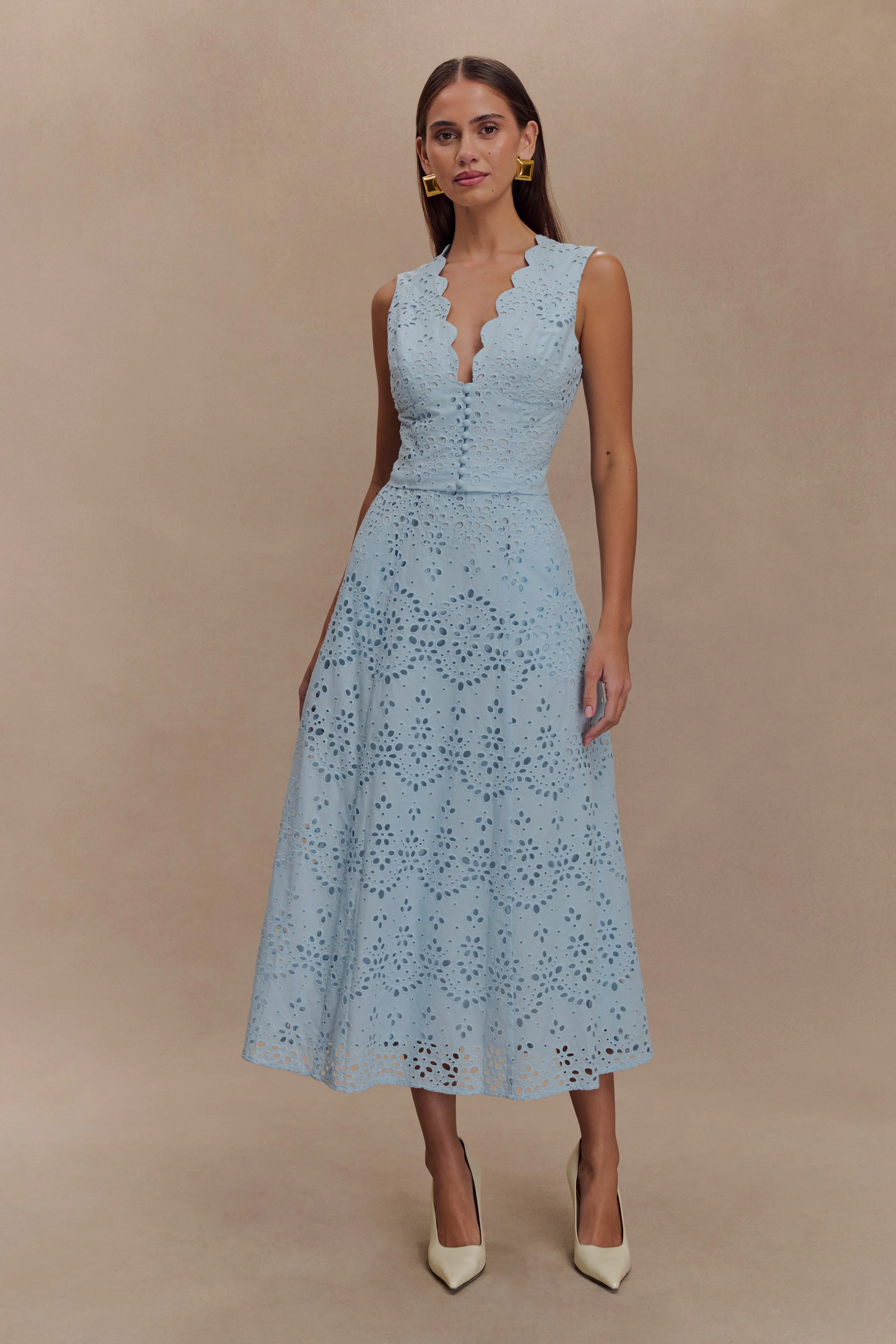 Arla Broderie Midi Skirt - Pale Cornflower Blue - Image 6