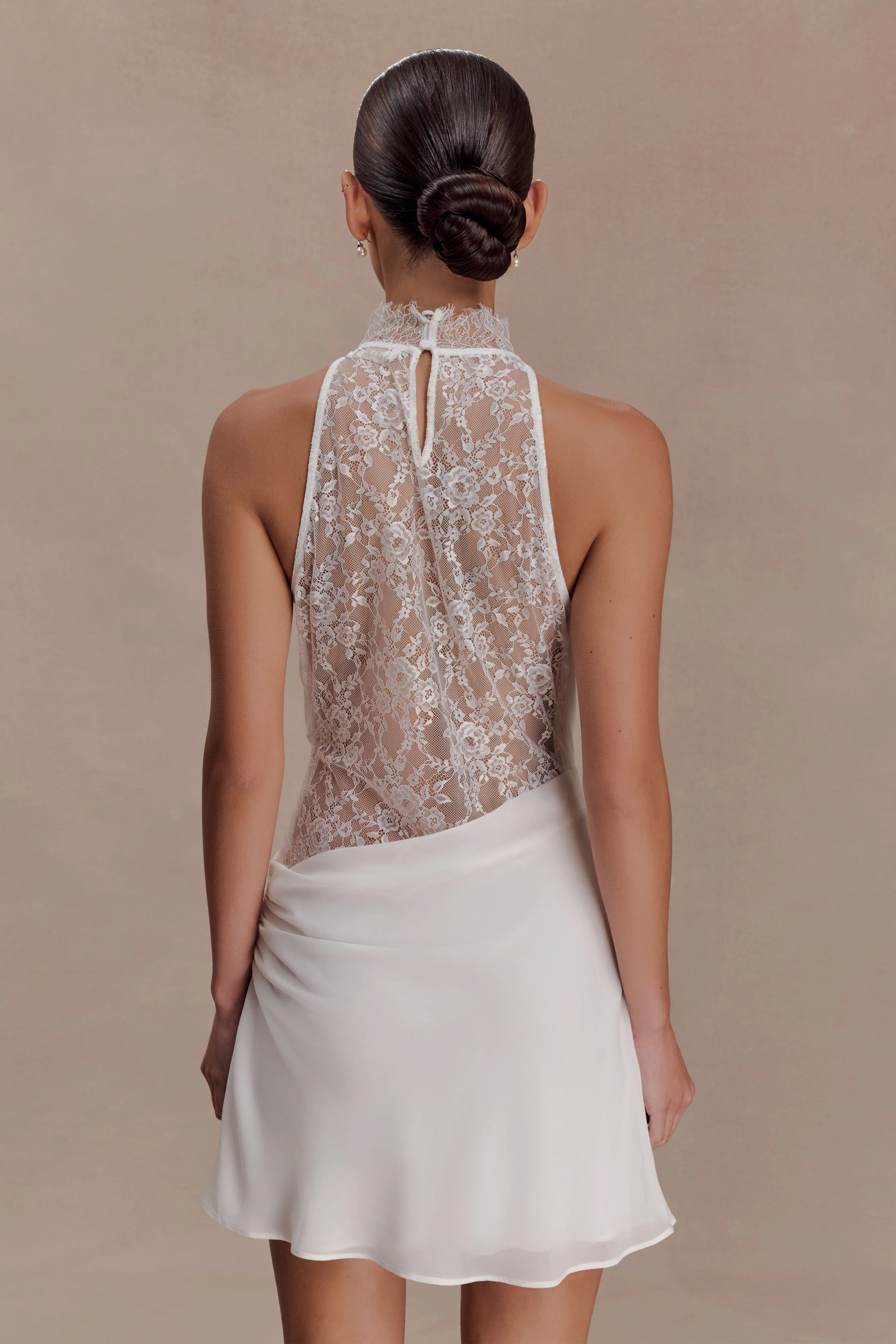 Arra Chiffon And Lace Halter Mini Dress - White - Image 2