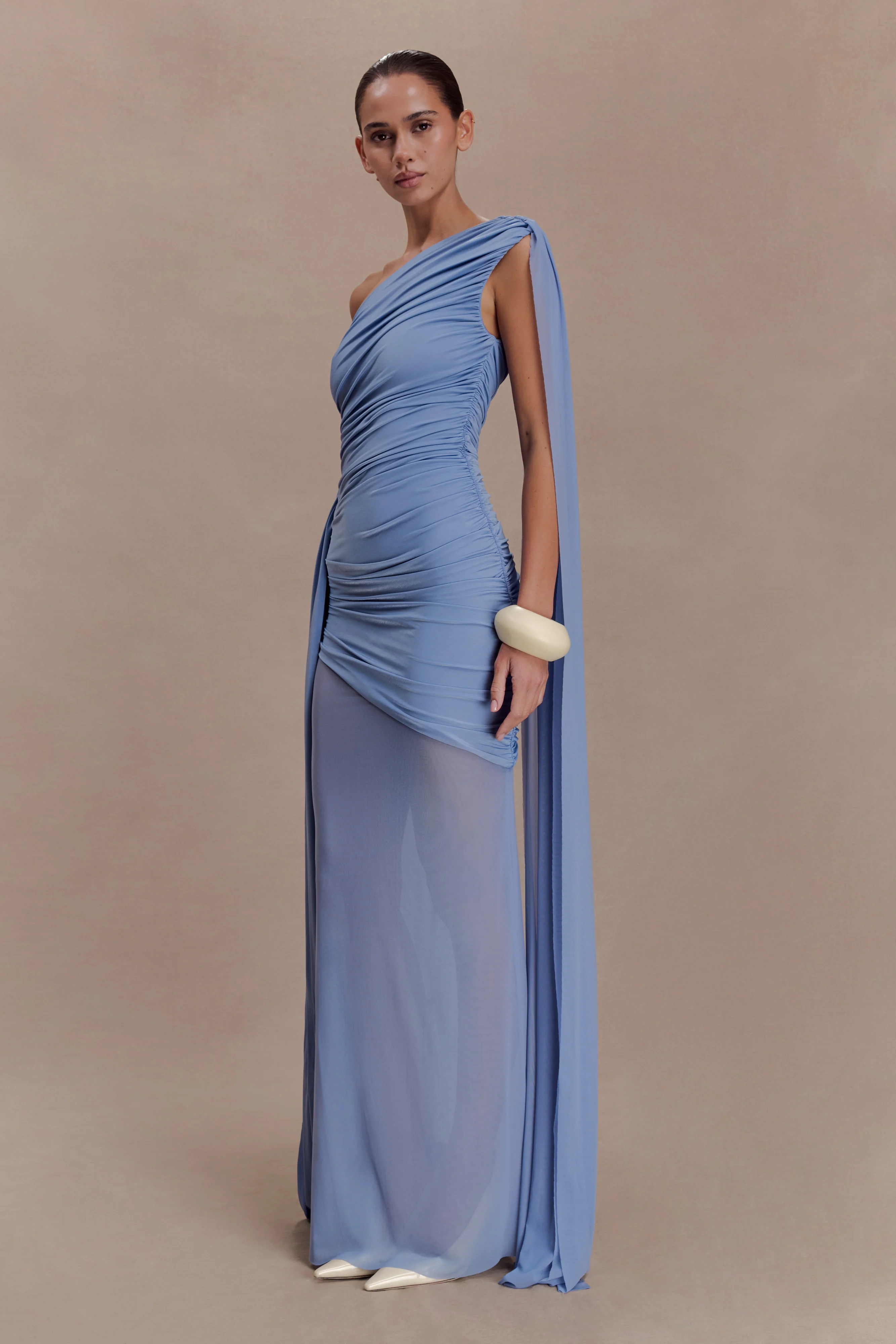 Asher Slinky One Shoulder Maxi Dress - Cornflower Blue - Image 4