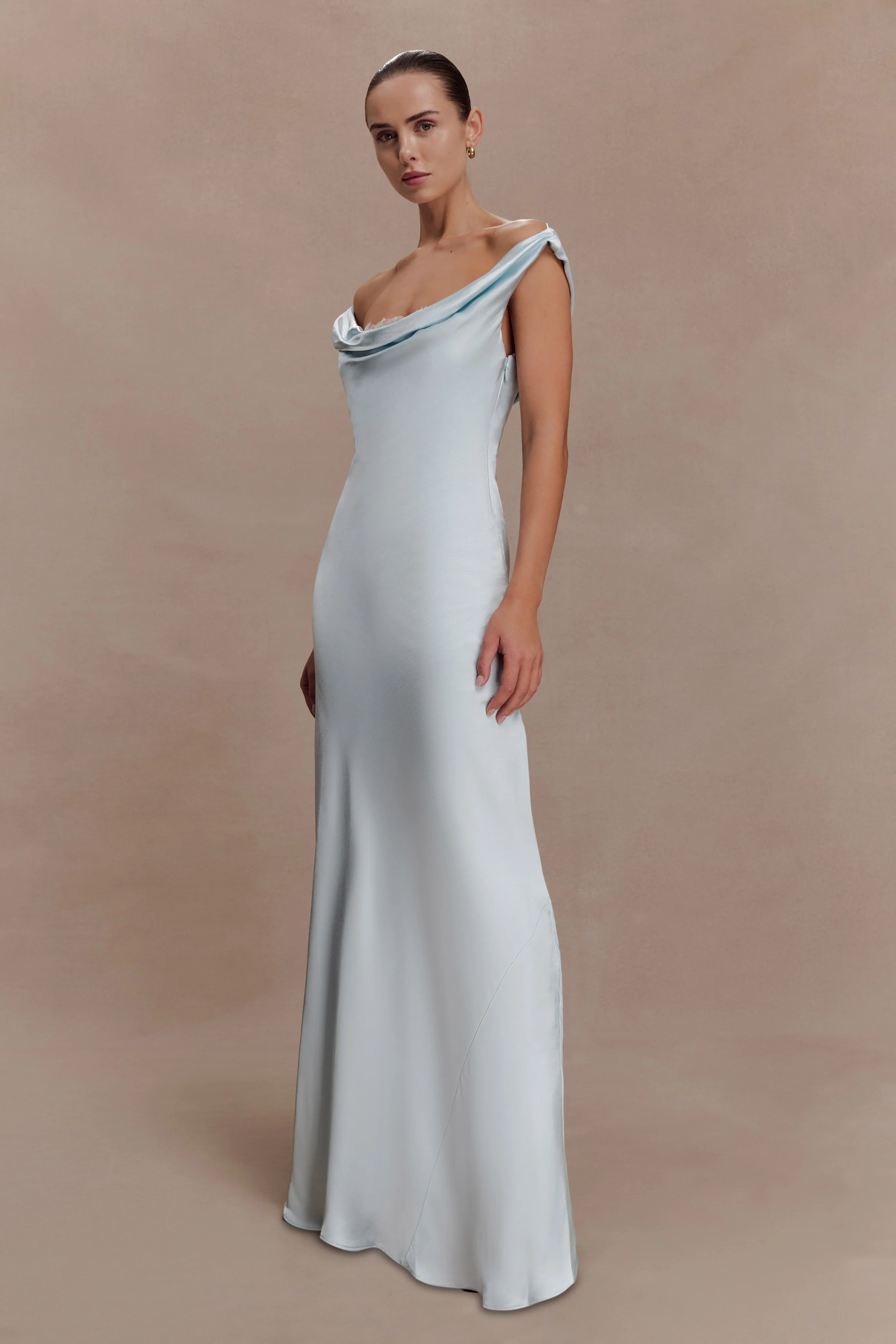 Ashley Cowl Neck Lace And Satin Maxi Dress - Ice Blue - Image 5