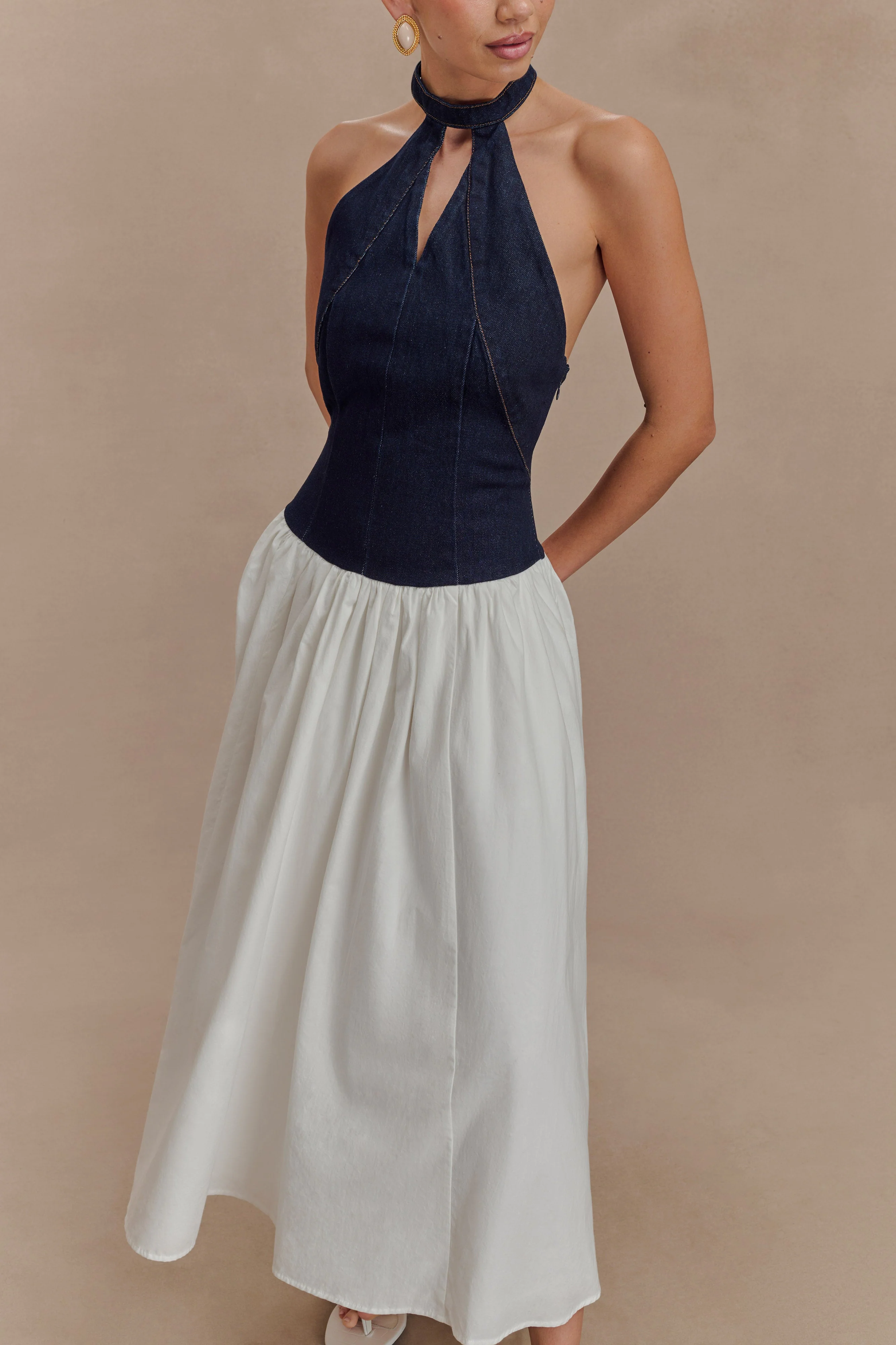 Ashwin Denim Cotton Midi Dress - Indigo Blue - Image 3
