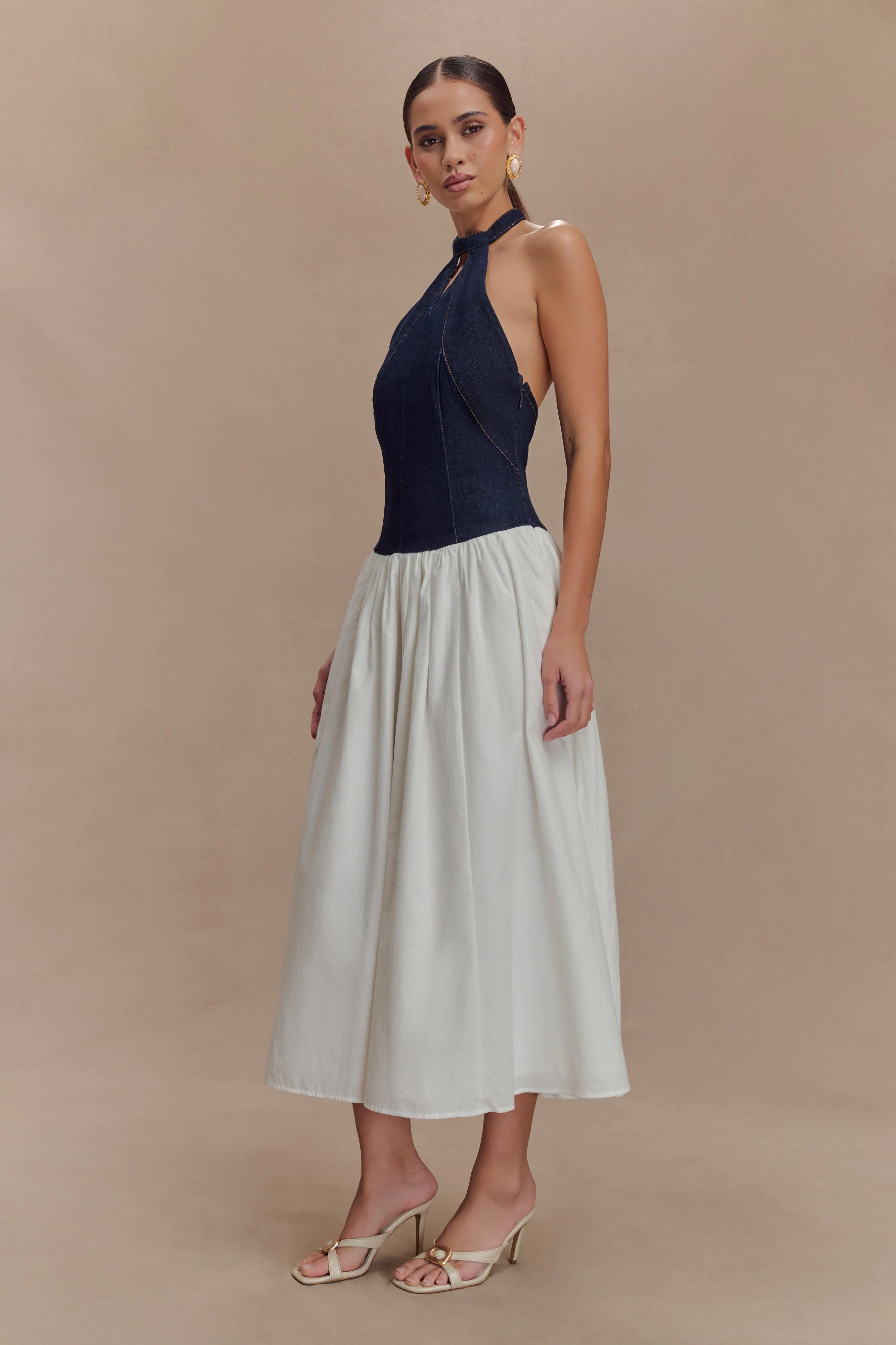 Ashwin Denim Cotton Midi Dress - Indigo Blue - Image 4