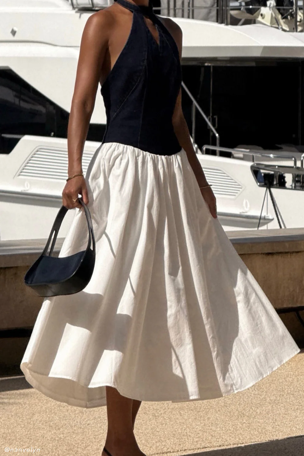 Ashwin Denim Cotton Midi Dress - Indigo Blue - Image 7