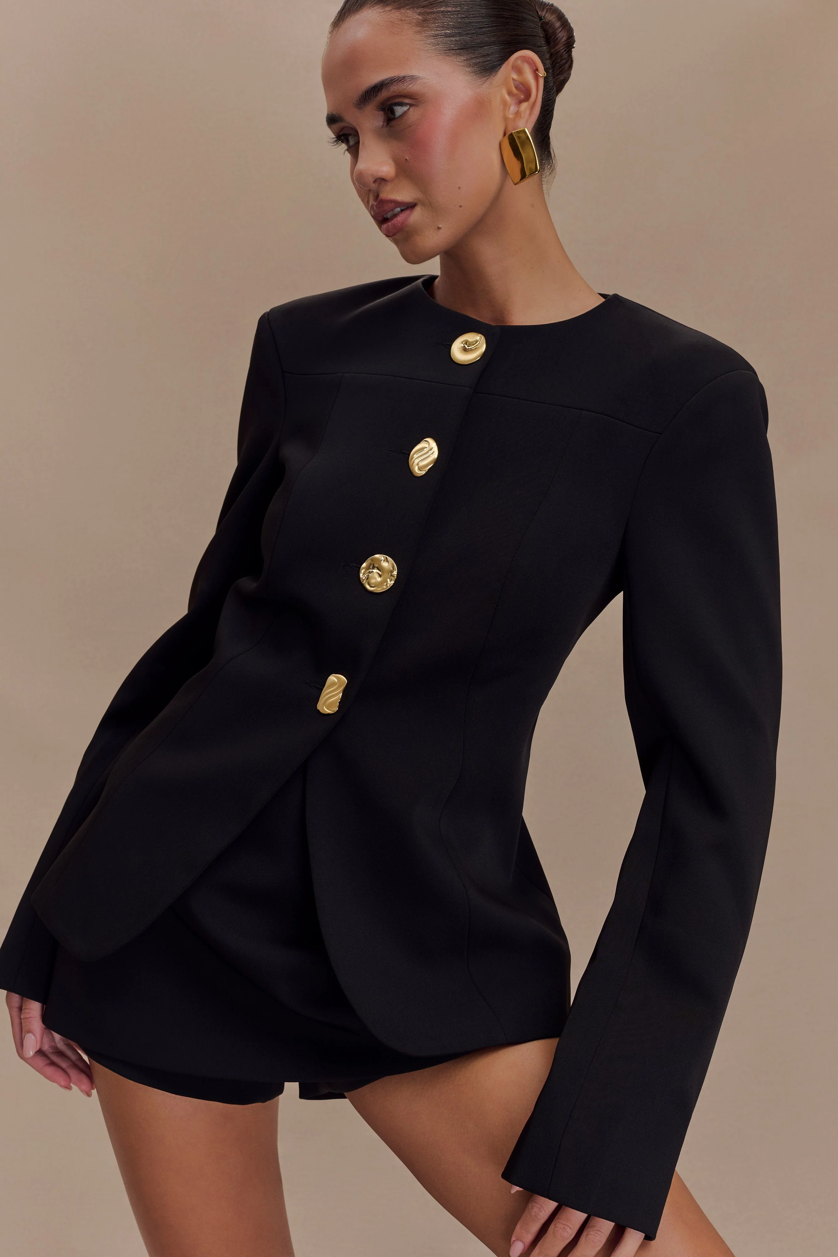 Asia Mixed Button Blazer - Black - Image 3