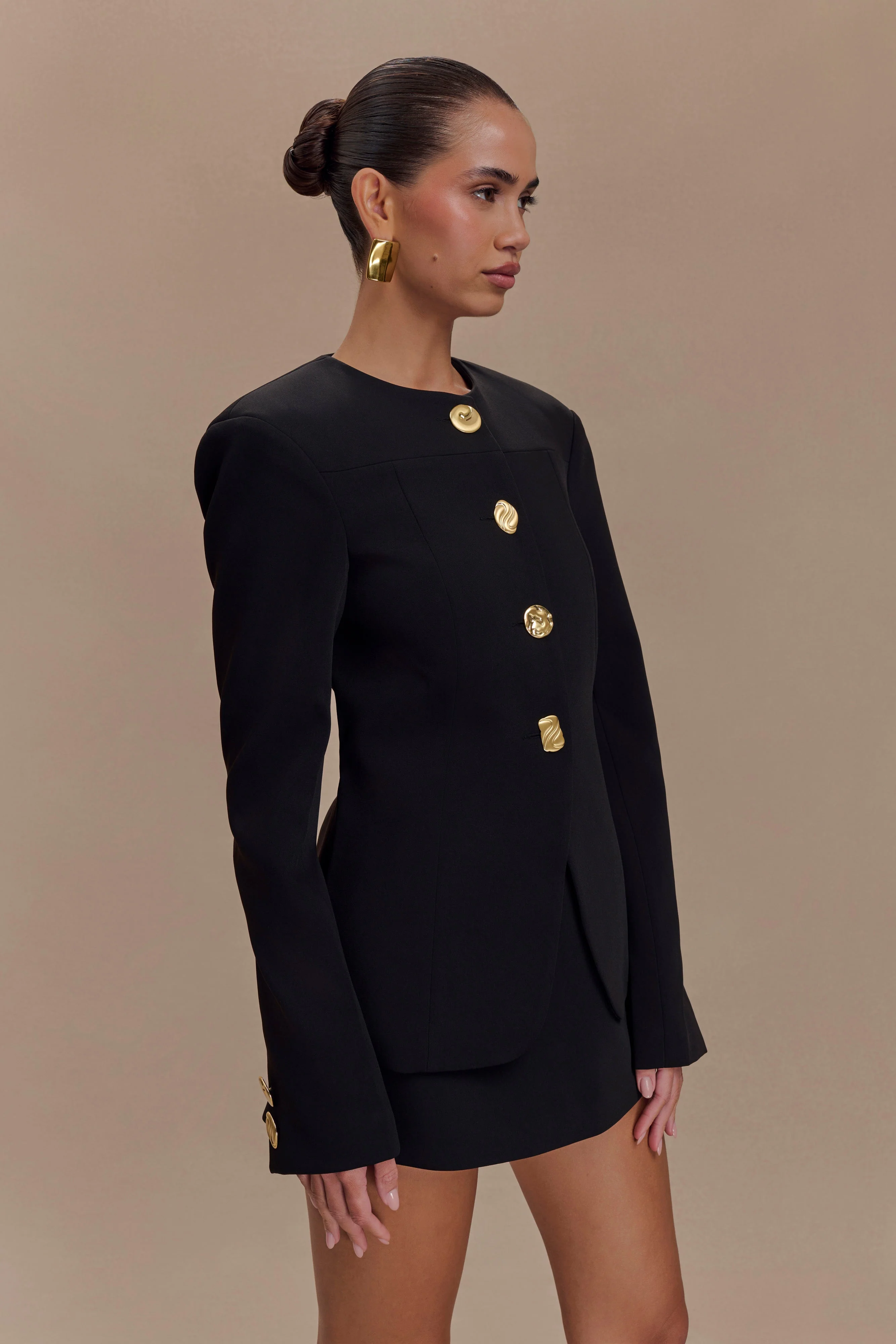 Asia Mixed Button Blazer - Black - Image 5