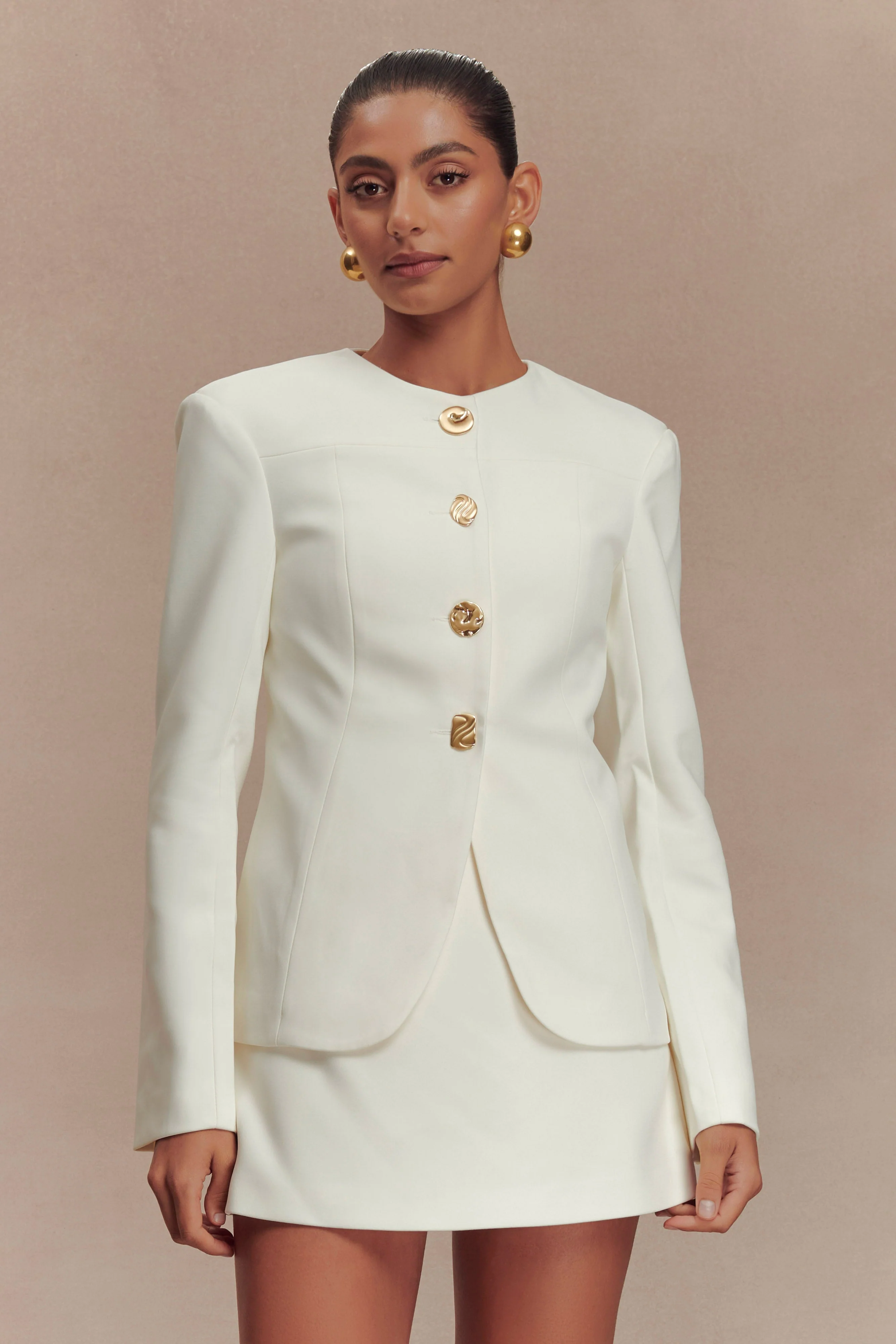 Asia Mixed Button Blazer - Ivory - Image 6