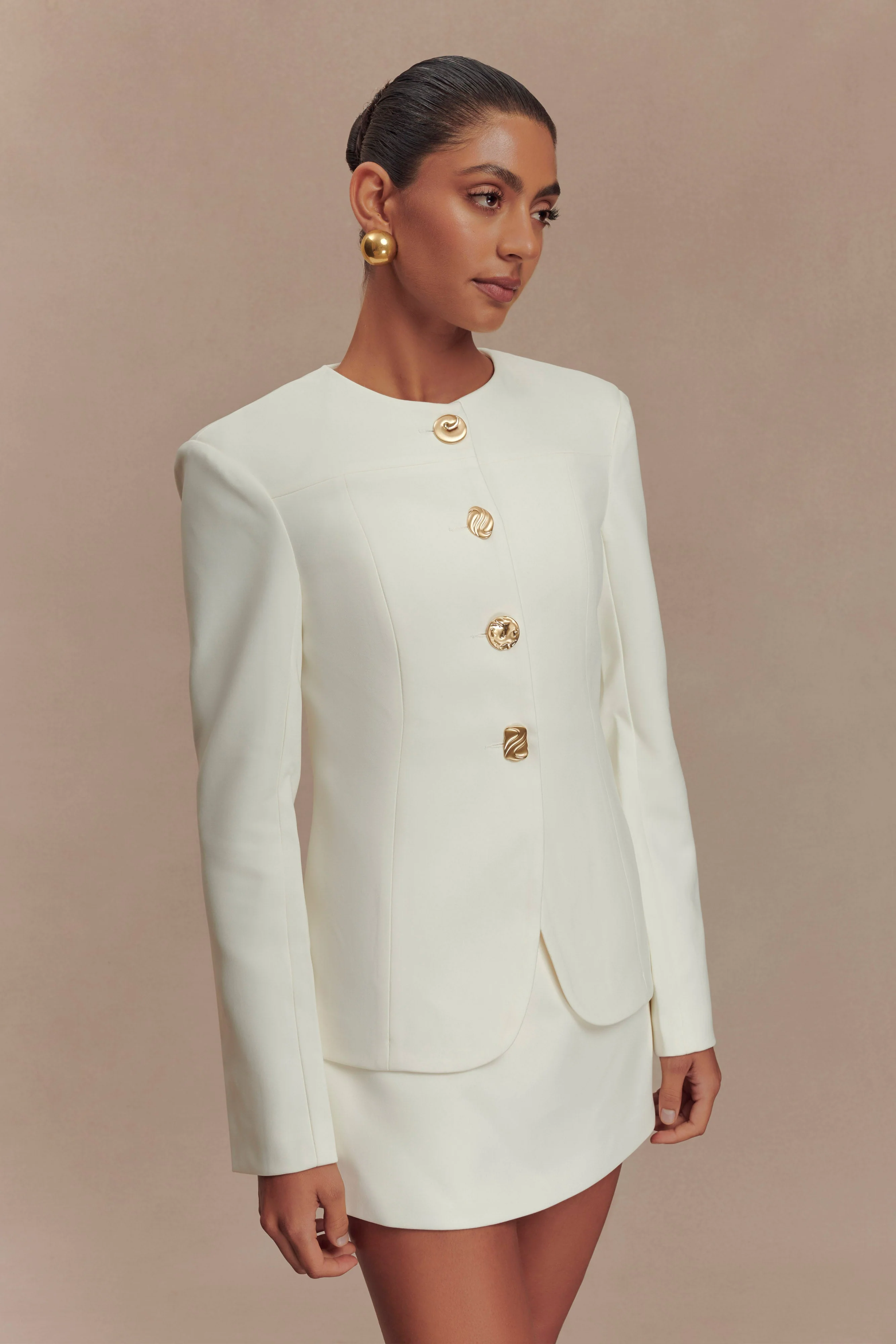 Asia Mixed Button Blazer - Ivory - Image 7