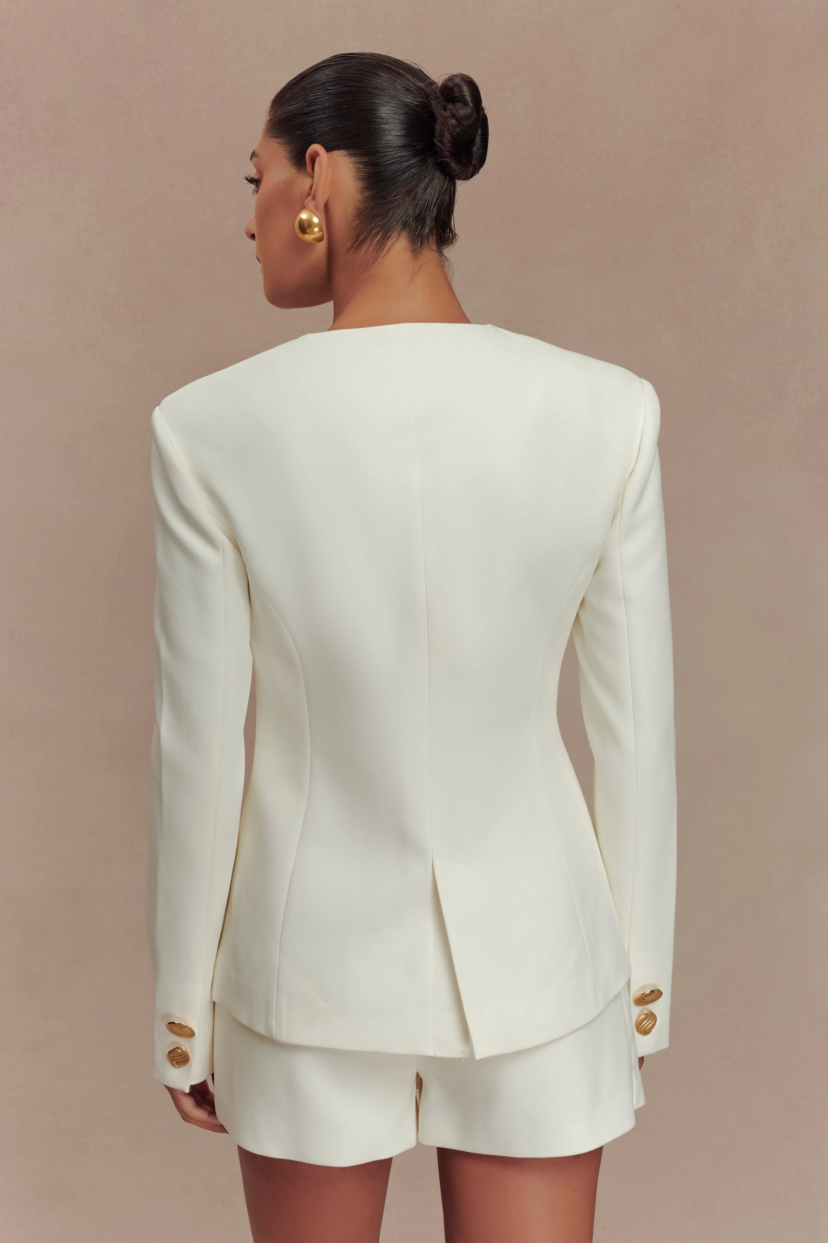 Asia Mixed Button Blazer - Ivory - Image 8