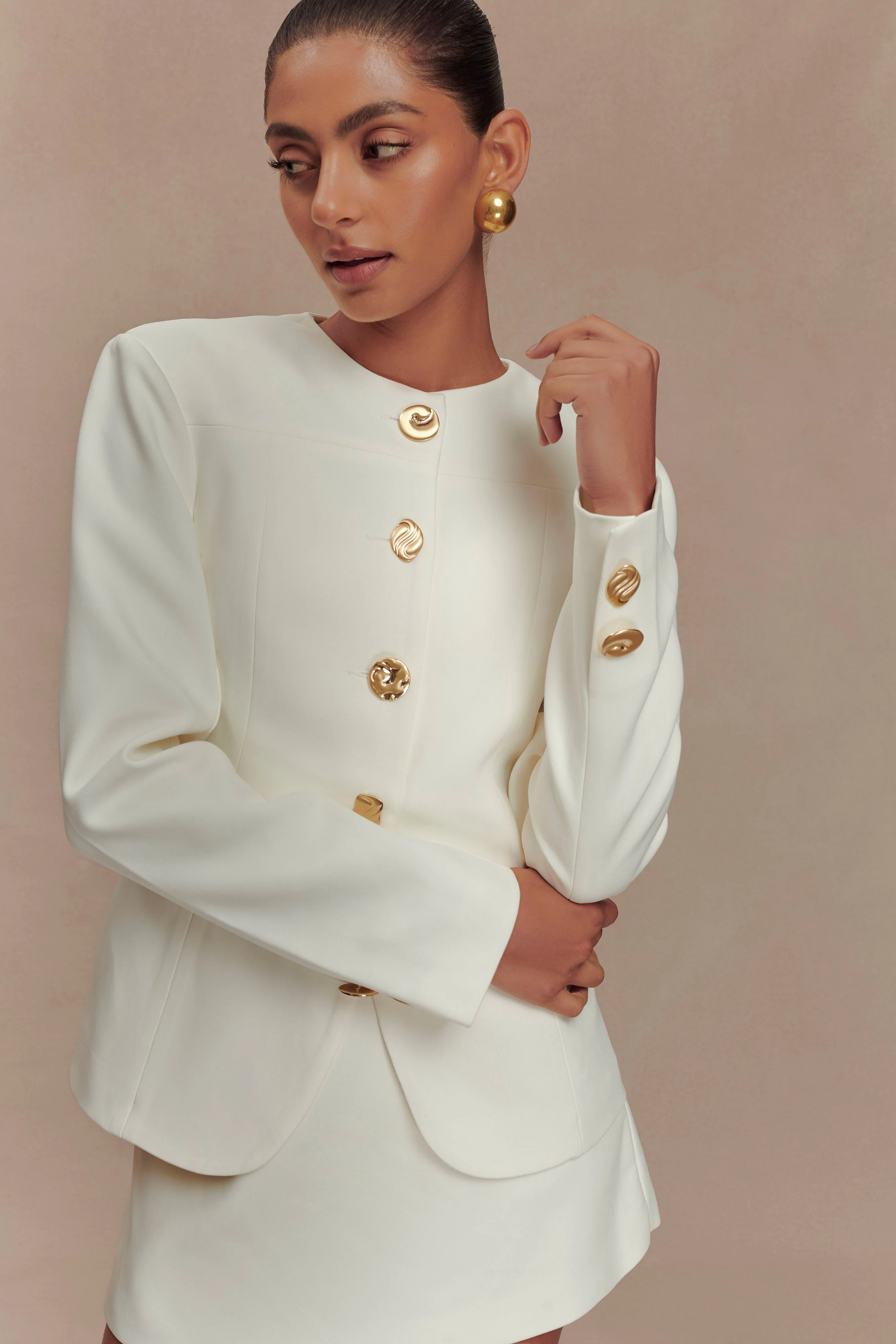 Asia Mixed Button Blazer - Ivory - Image 9