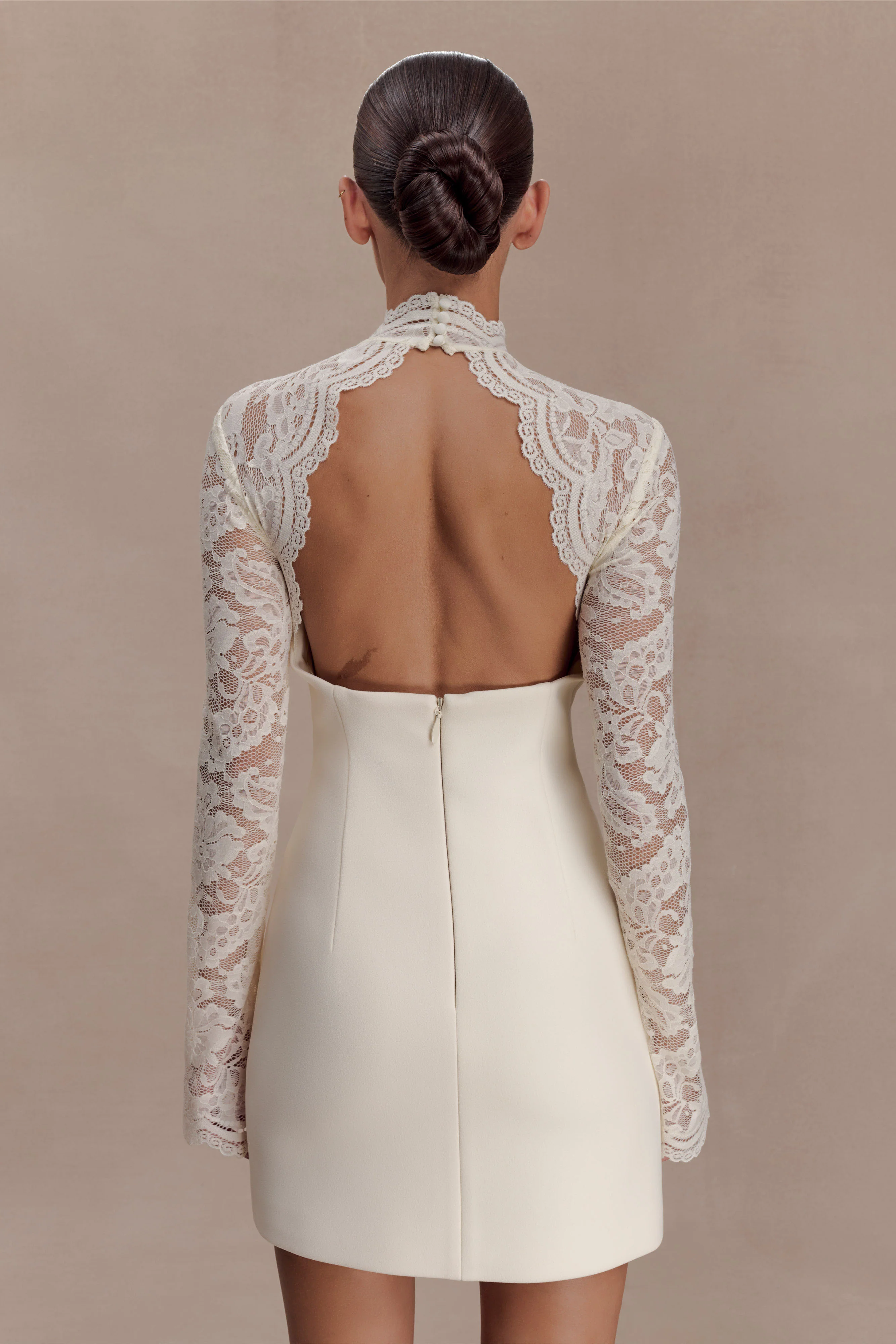 Aurelie Long Sleeve Lace Mini Dress - Ivory - Image 2