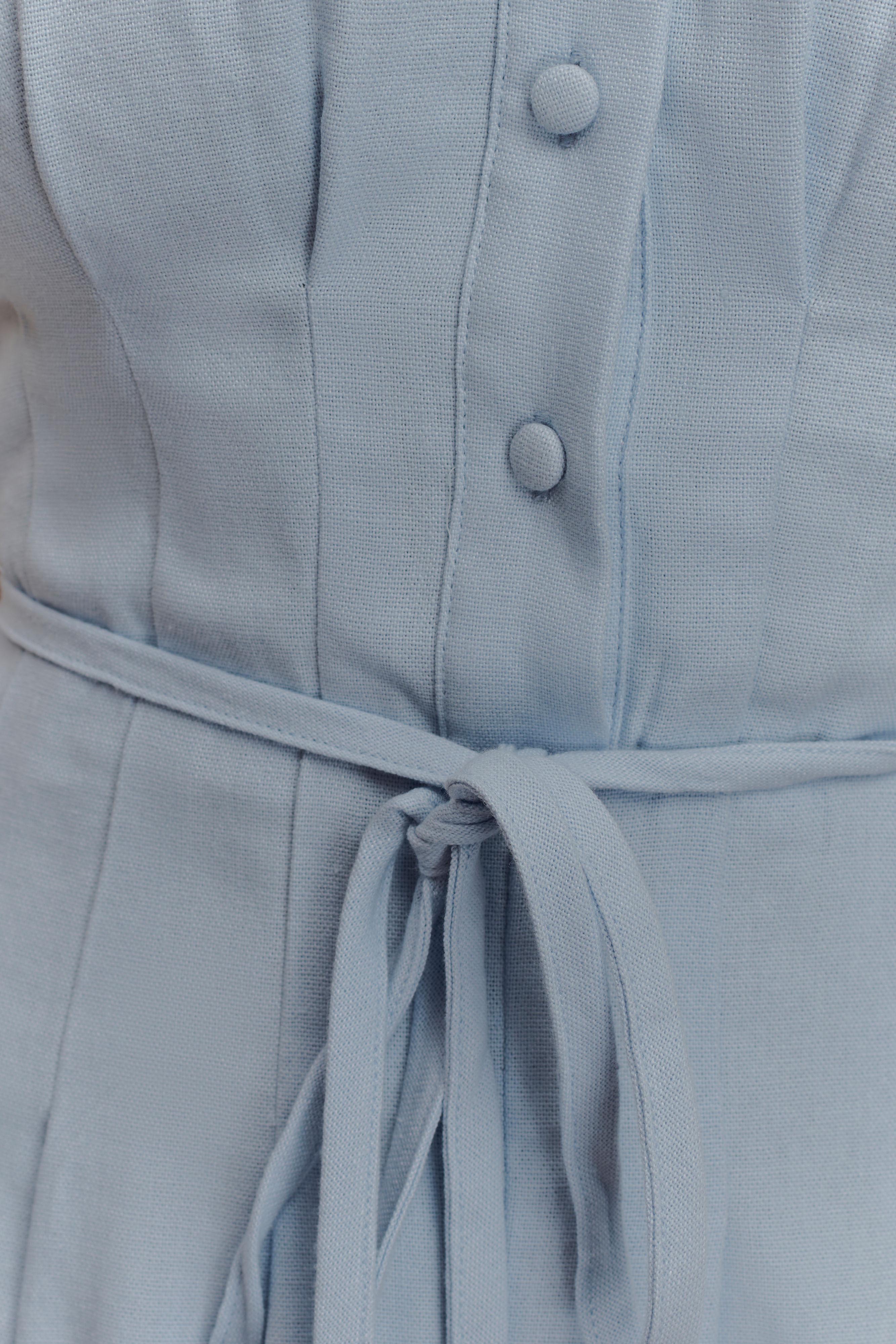 Aysha Buttoned Linen Midi Dress - Cornflower Blue - Image 5