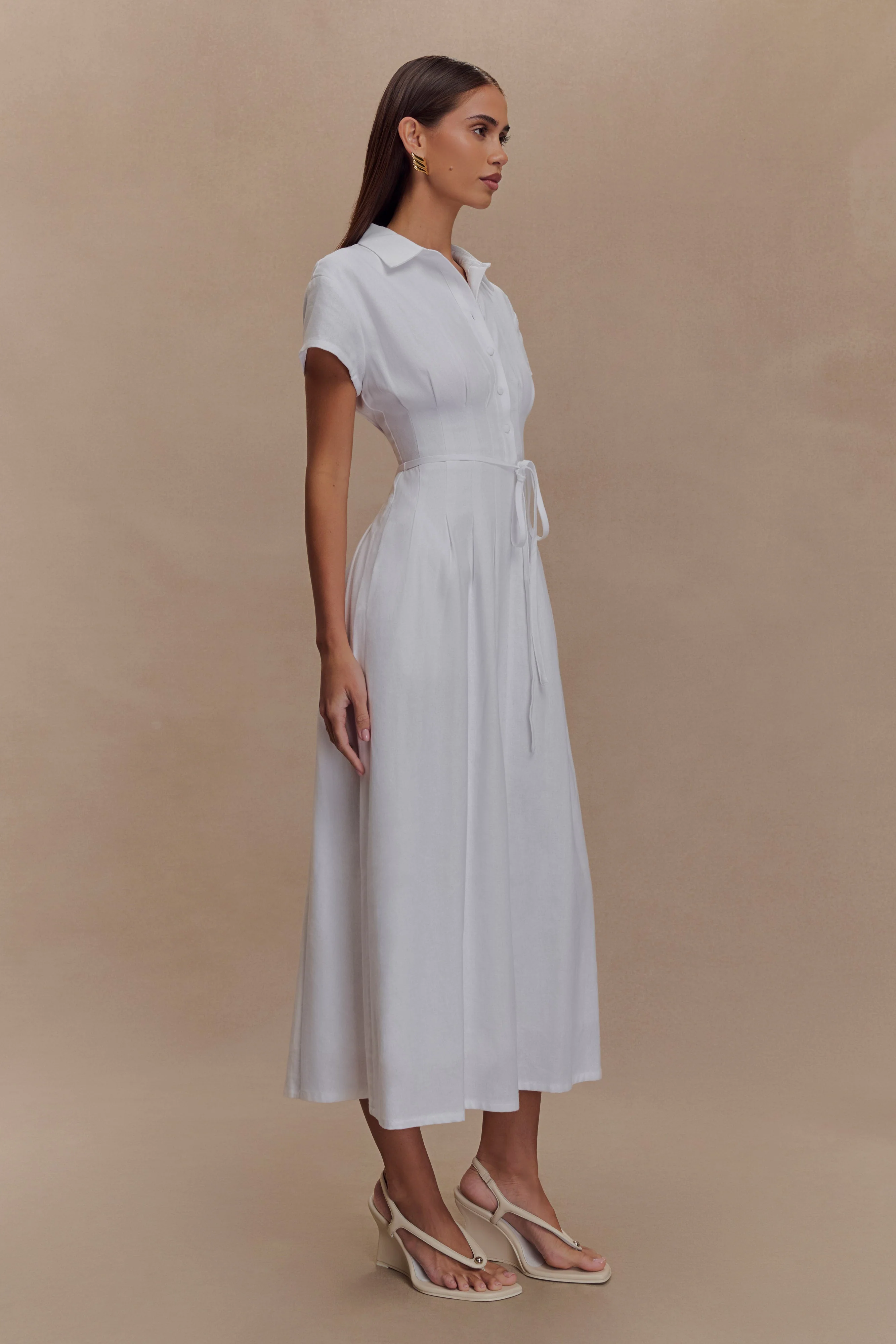 Aysha Buttoned Linen Midi Dress - White - Image 4